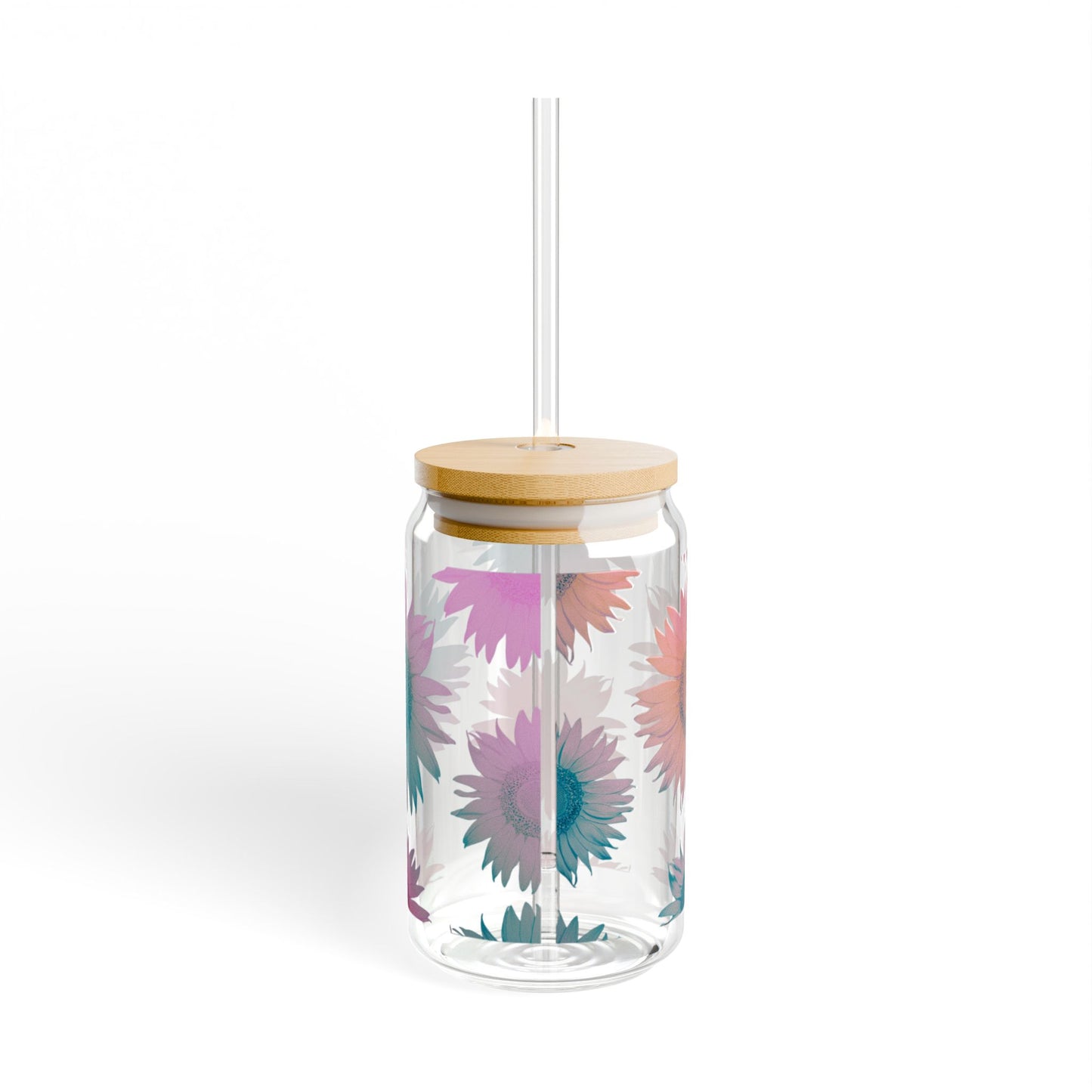 Colorful Sunflower Sipper Glass, 16oz - Perfect for Picnics, Summer Parties, Gifts, Eco-Friendly Style, Drinkware with Sunflower Design