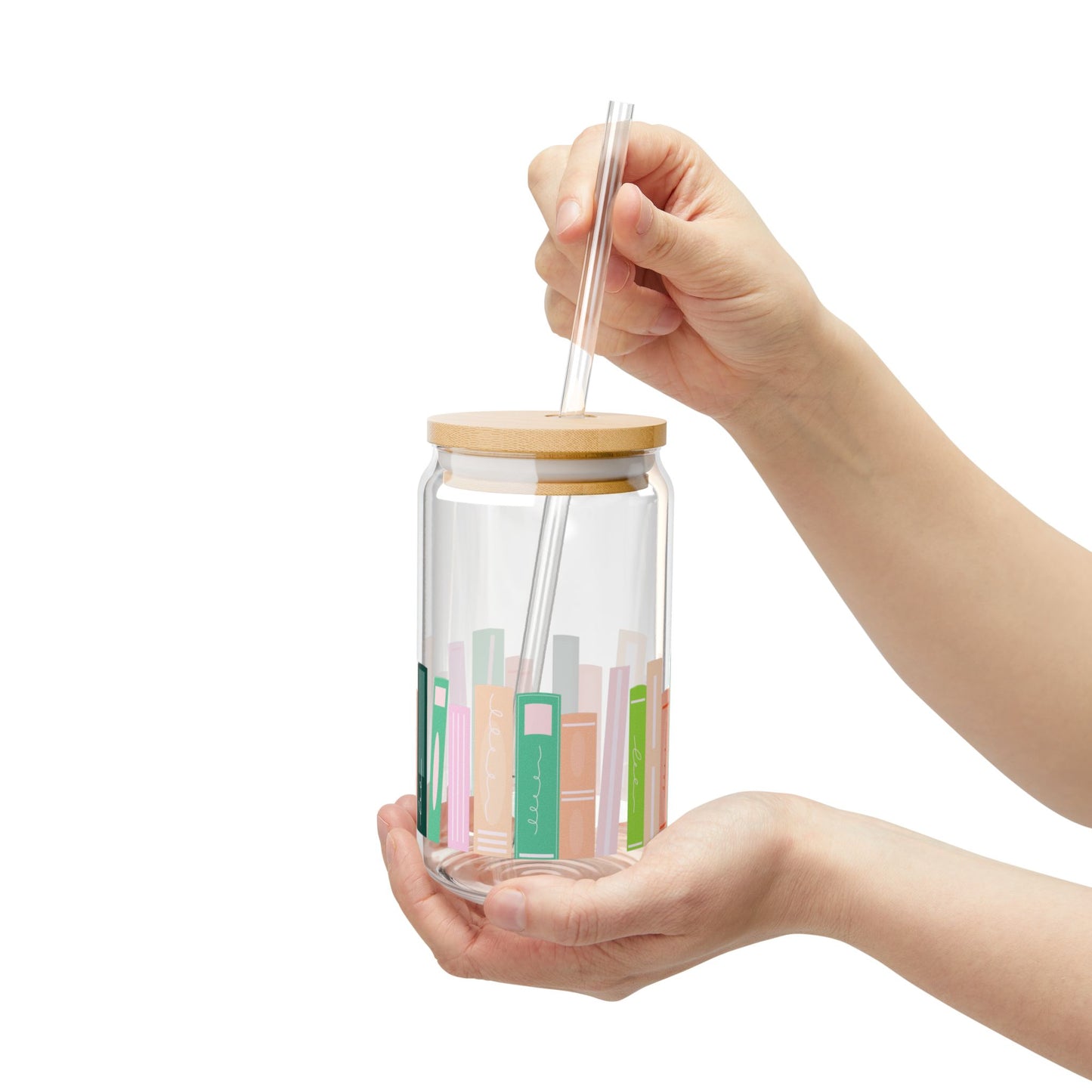 Chic Book Design Eco-Friendly Sipper Glass with Bamboo Lid | 16oz |