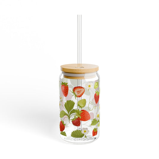 Strawberry Sipper Glass, 16oz - Perfect for Summer Gatherings, Eco-Friendly Drinkware, Picnic Accessory, Gift Idea, Kitchen Decor