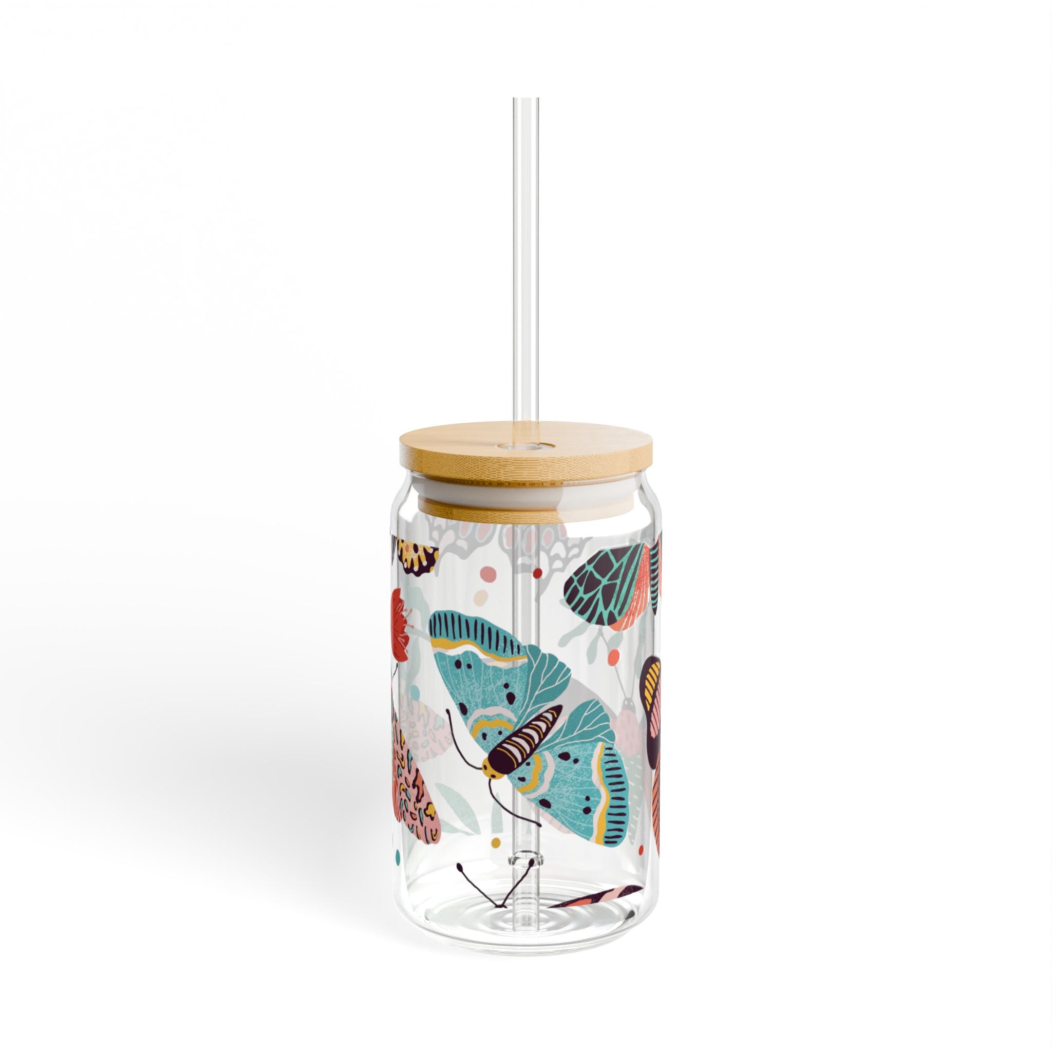 Colorful Butterfly Sipper Glass - 16oz Eco-Friendly Drinkware with Bamboo Lid
