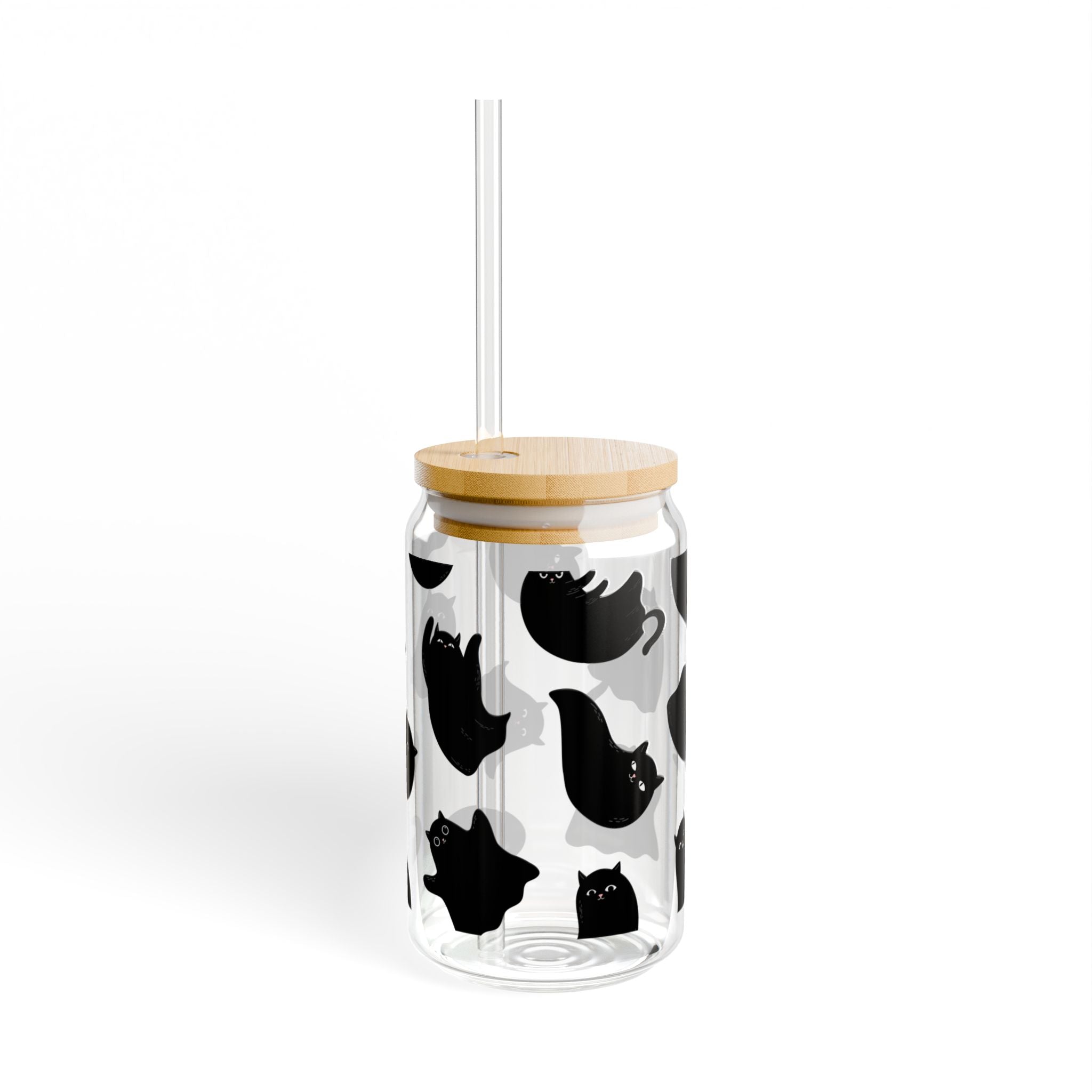 Cute Ghost-Cat 16oz Sipper Glass with Straw