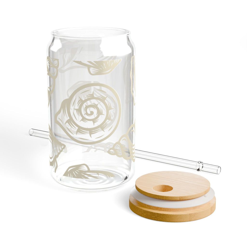Shell Design Eco-Friendly Sipper Glass with Bamboo Lid - 16oz