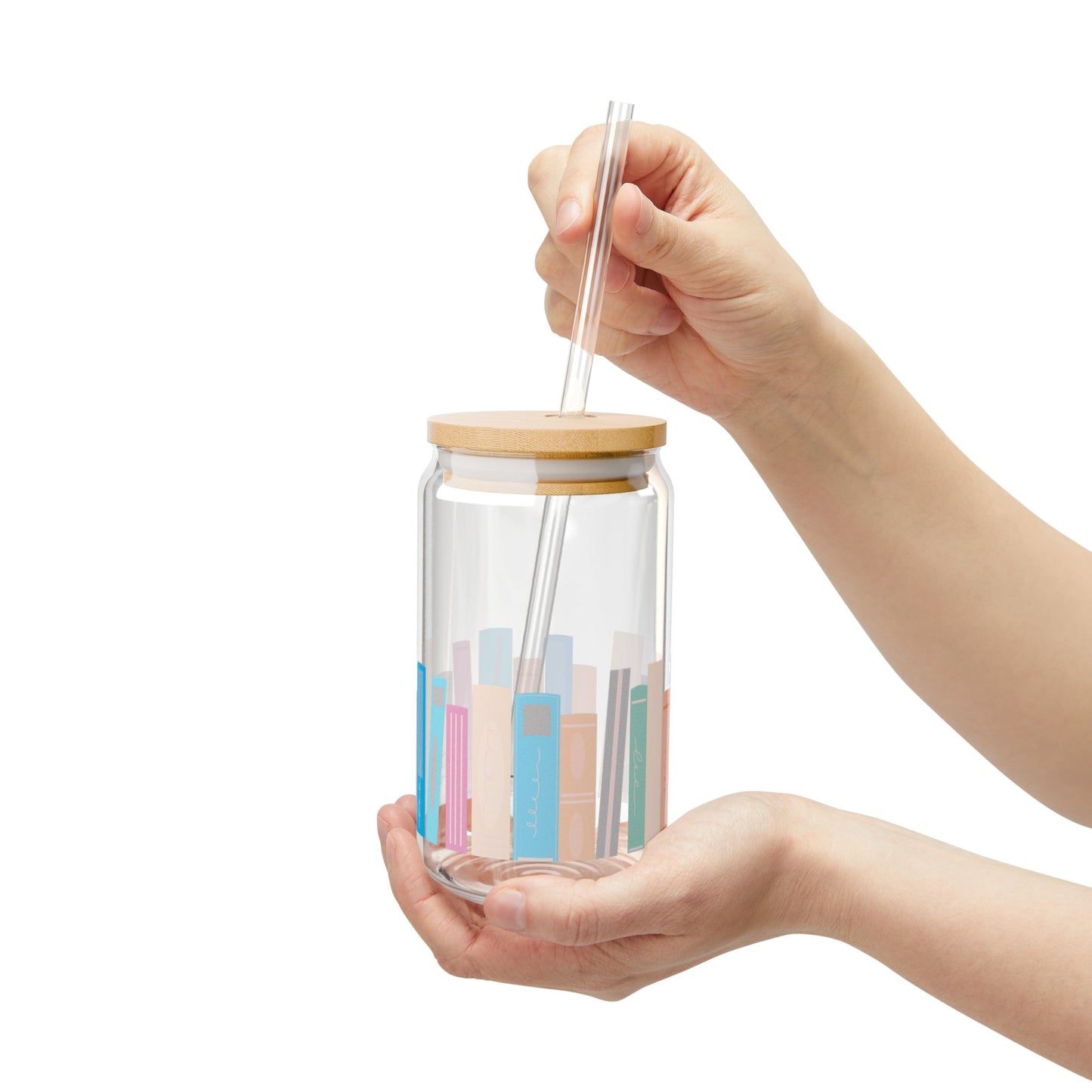 Colorful Book-Inspired Sipper Glass - 16oz with Bamboo Lid