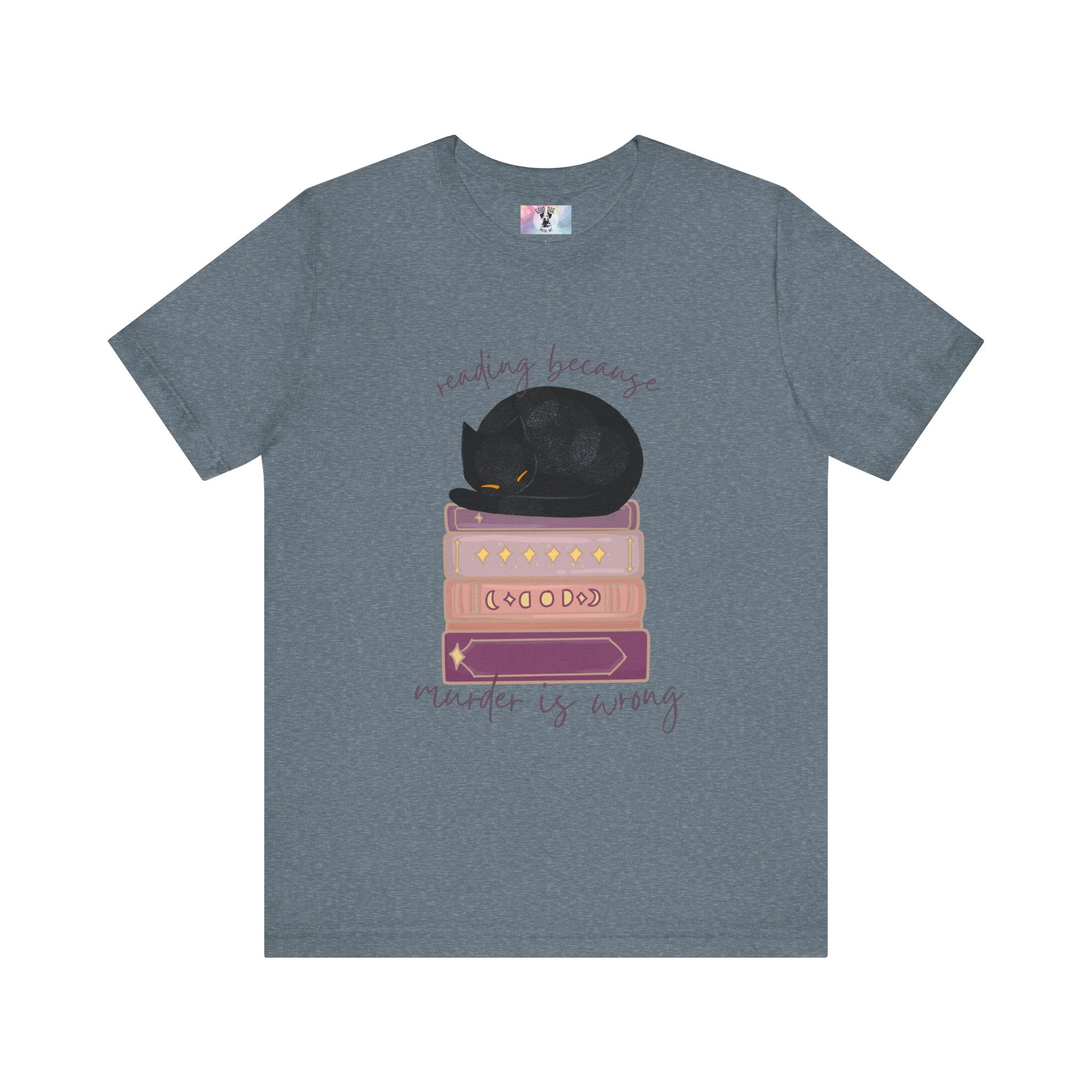 Cozy Cat Lover Tee - Reading Because Murder is Wrong | Bookish Gift for Cat Lovers, Literary T-Shirt, Funny Cat Shirt, Novelty Tee, Pet