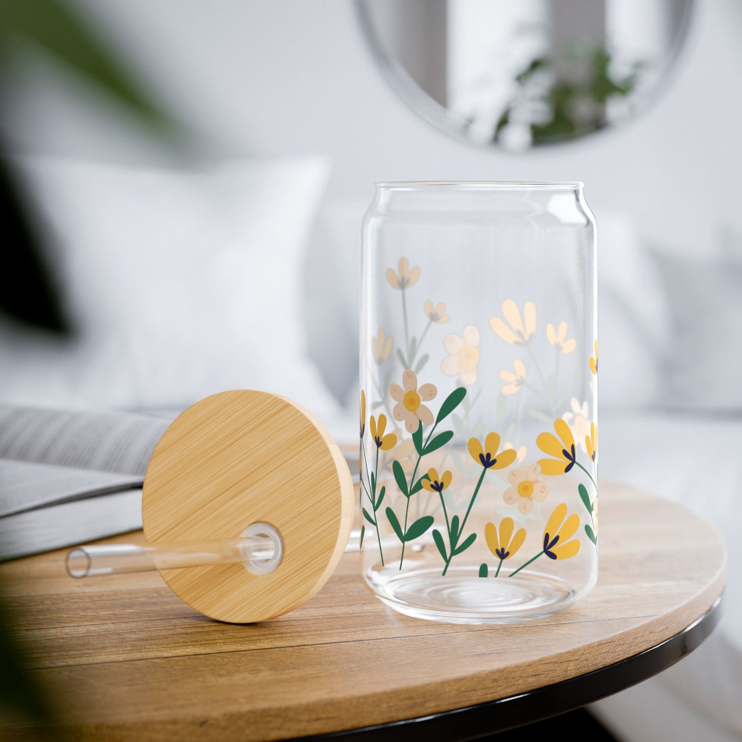 Floral Sipper Glass - 16oz Eco-Friendly Drinkware with Straw
