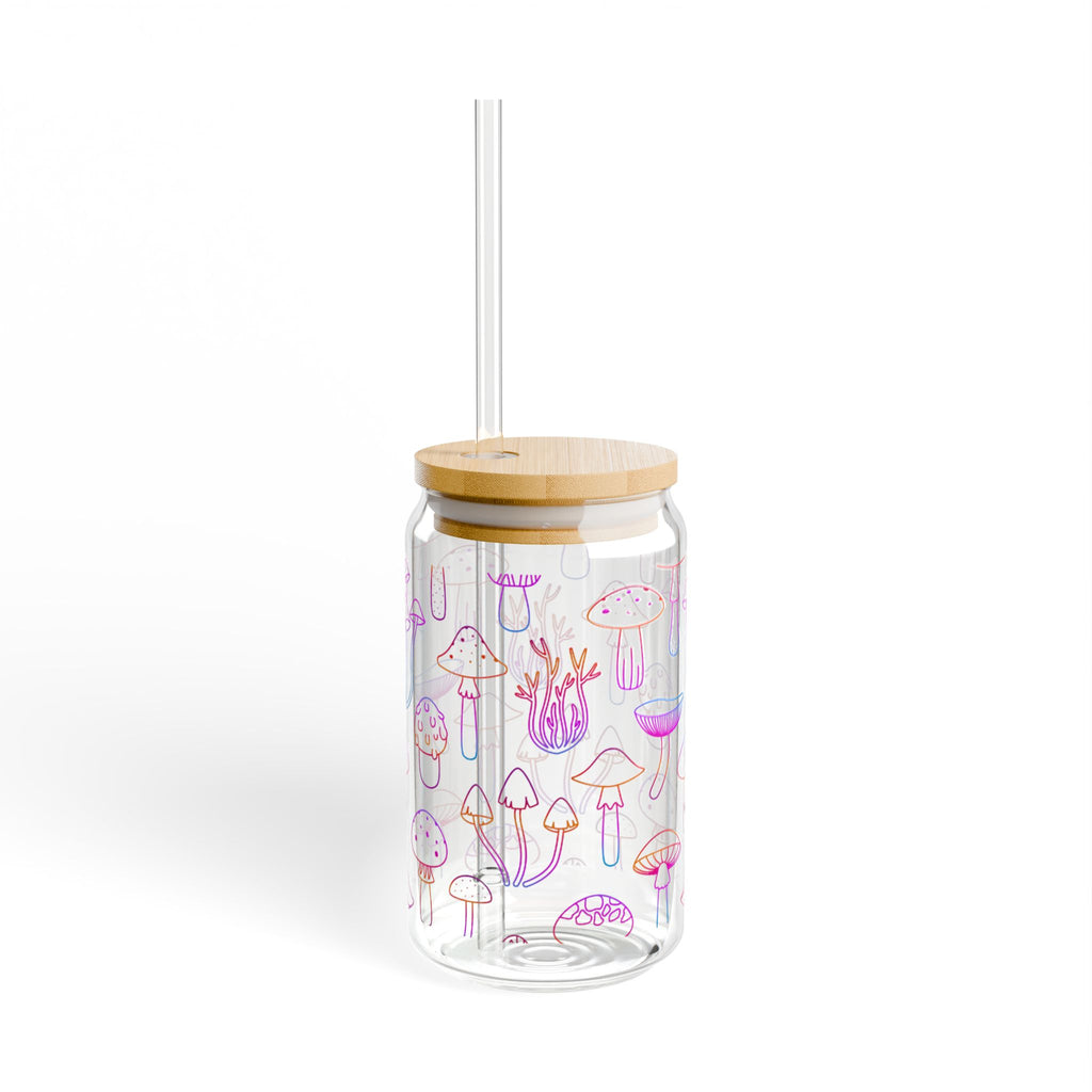 Cute Mushroom Design Sipper Glass, 16oz - Eco-Friendly with Bamboo Lid