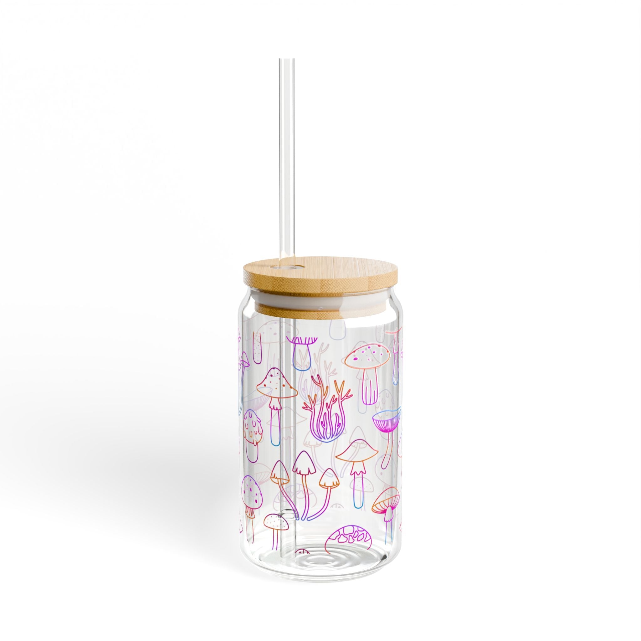 Cute Mushroom Design Sipper Glass, 16oz - Eco-Friendly with Bamboo Lid