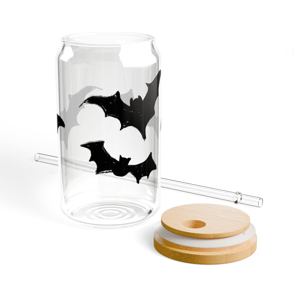 Halloween Bat Sipper Glass - 16oz with Bamboo Lid and Straw