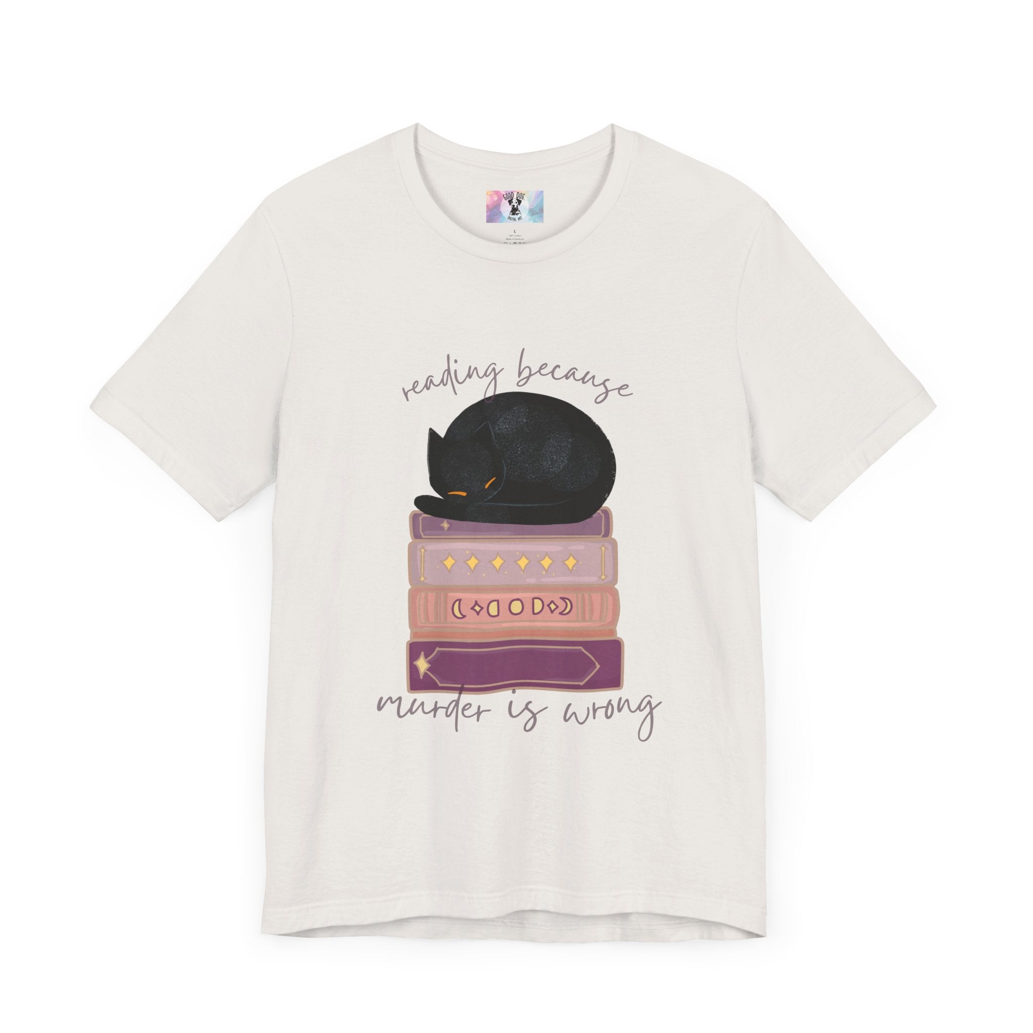 Cozy Cat Lover Tee - Reading Because Murder is Wrong | Bookish Gift for Cat Lovers, Literary T-Shirt, Funny Cat Shirt, Novelty Tee, Pet