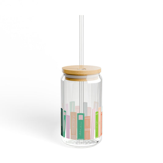 Chic Book Design Eco-Friendly Sipper Glass with Bamboo Lid | 16oz |