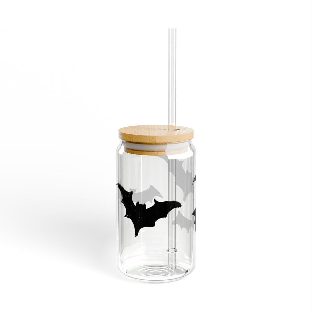Halloween Bat Sipper Glass - 16oz with Bamboo Lid and Straw