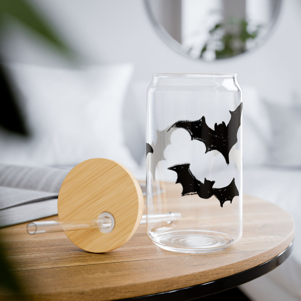 Halloween Bat Sipper Glass - 16oz with Bamboo Lid and Straw