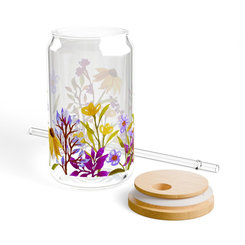 Floral Sipper Glass 16oz with Bamboo Lid - Eco-Friendly Drinkware for Garden Lovers