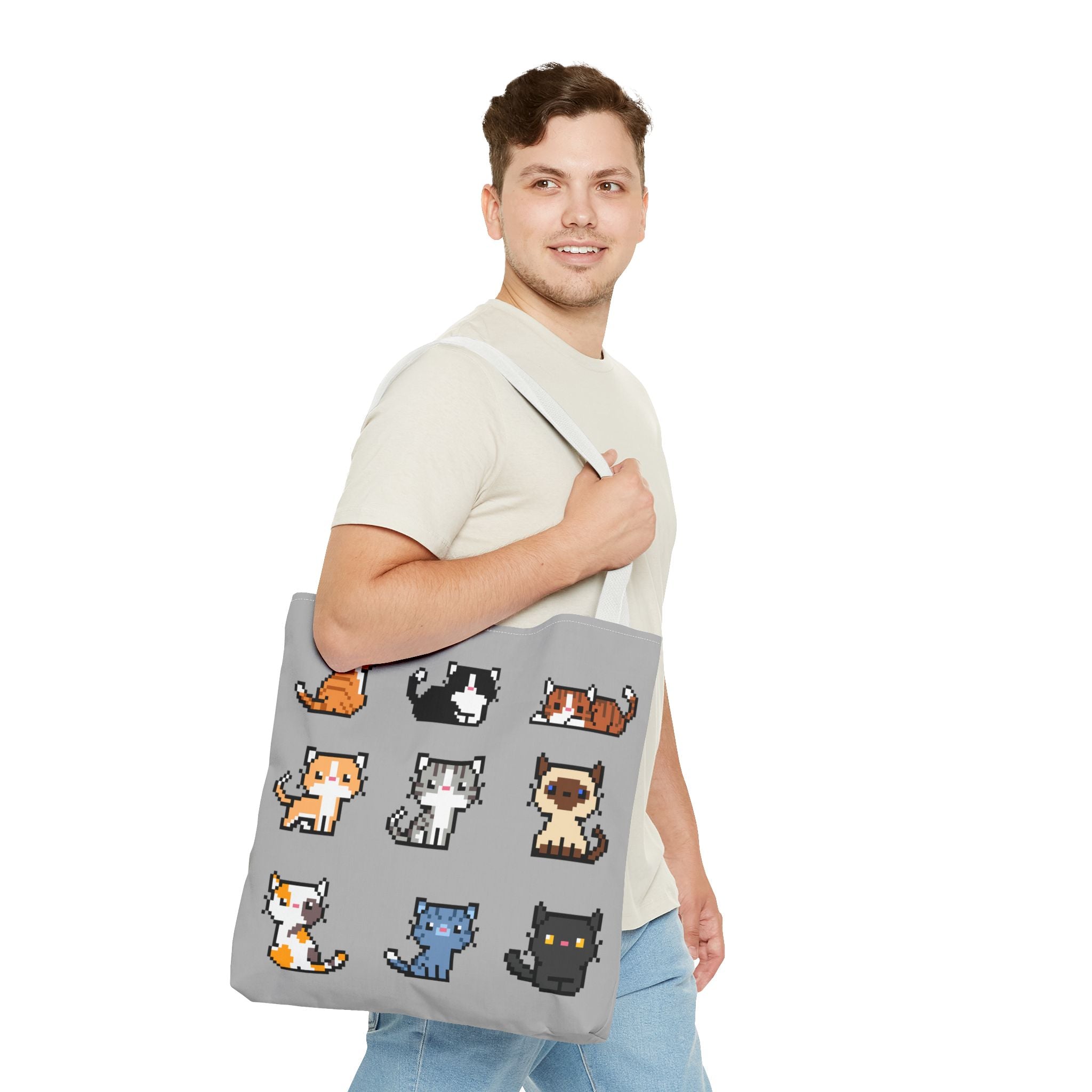 Cute Pixel Art Cat Tote Bag - Perfect for Cat Lovers & Everyday Use