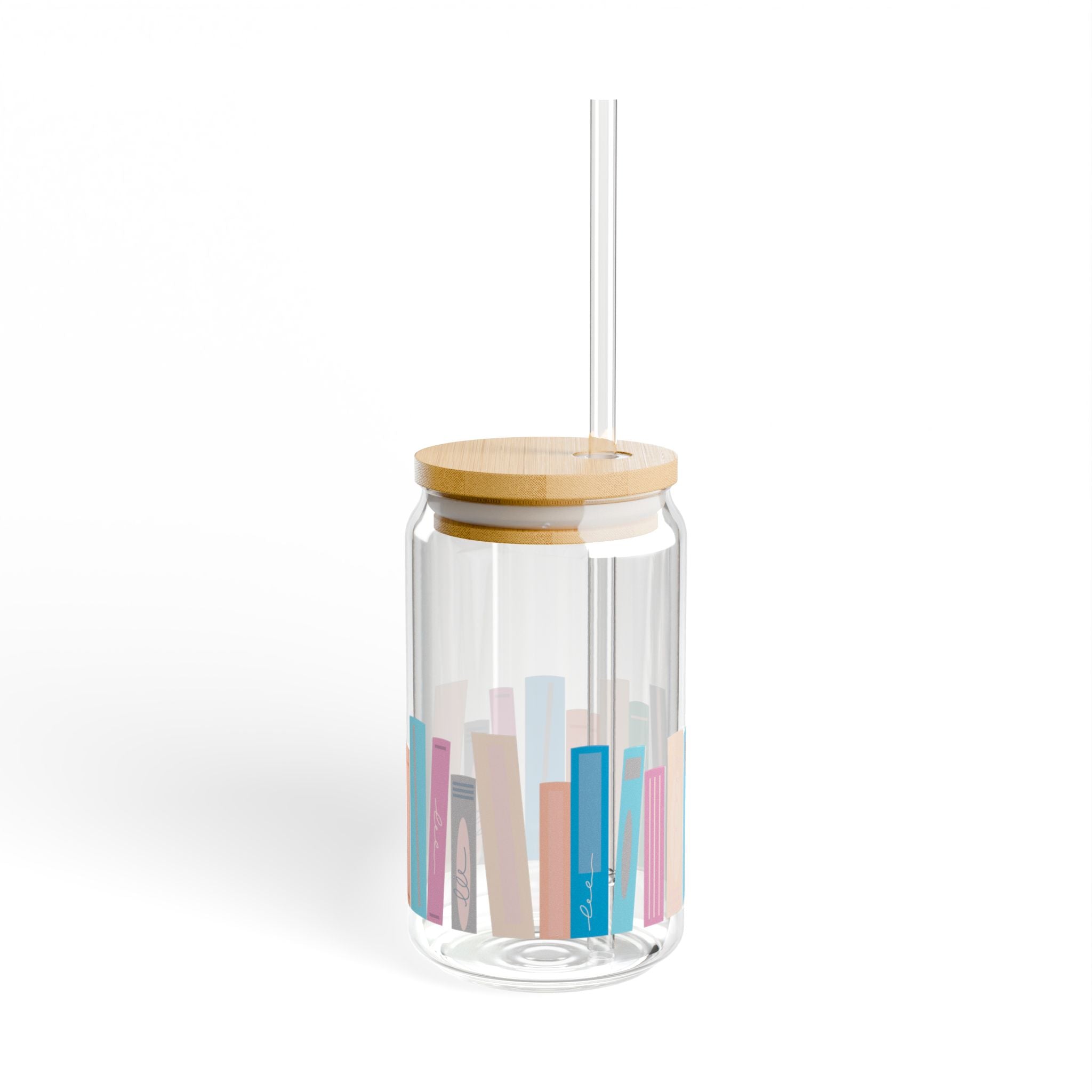 Colorful Book-Inspired Sipper Glass - 16oz with Bamboo Lid