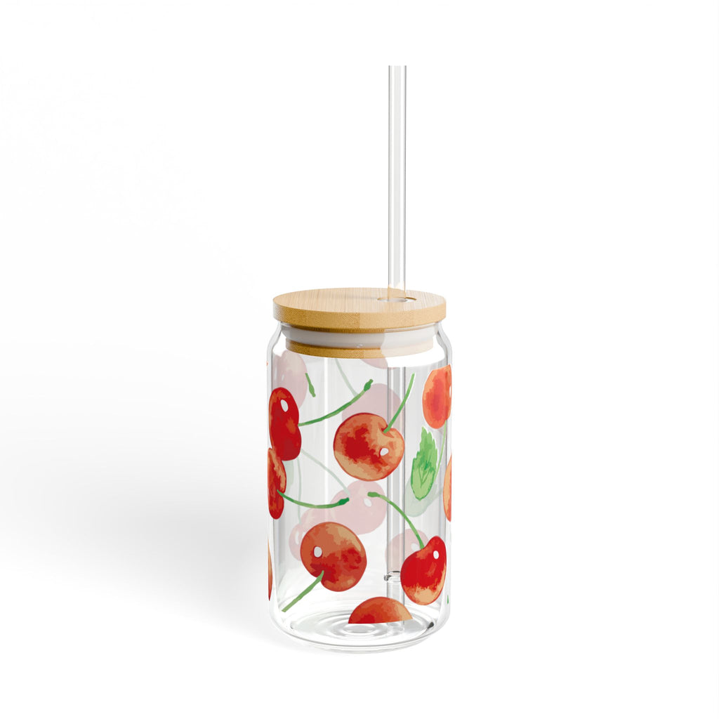 Cherry Blossom Sipper Glass, 16oz | Eco-Friendly Drinkware, Cute Kitchen Decor, Summer Party Essential, Gift for Fruit Lovers, Stylish