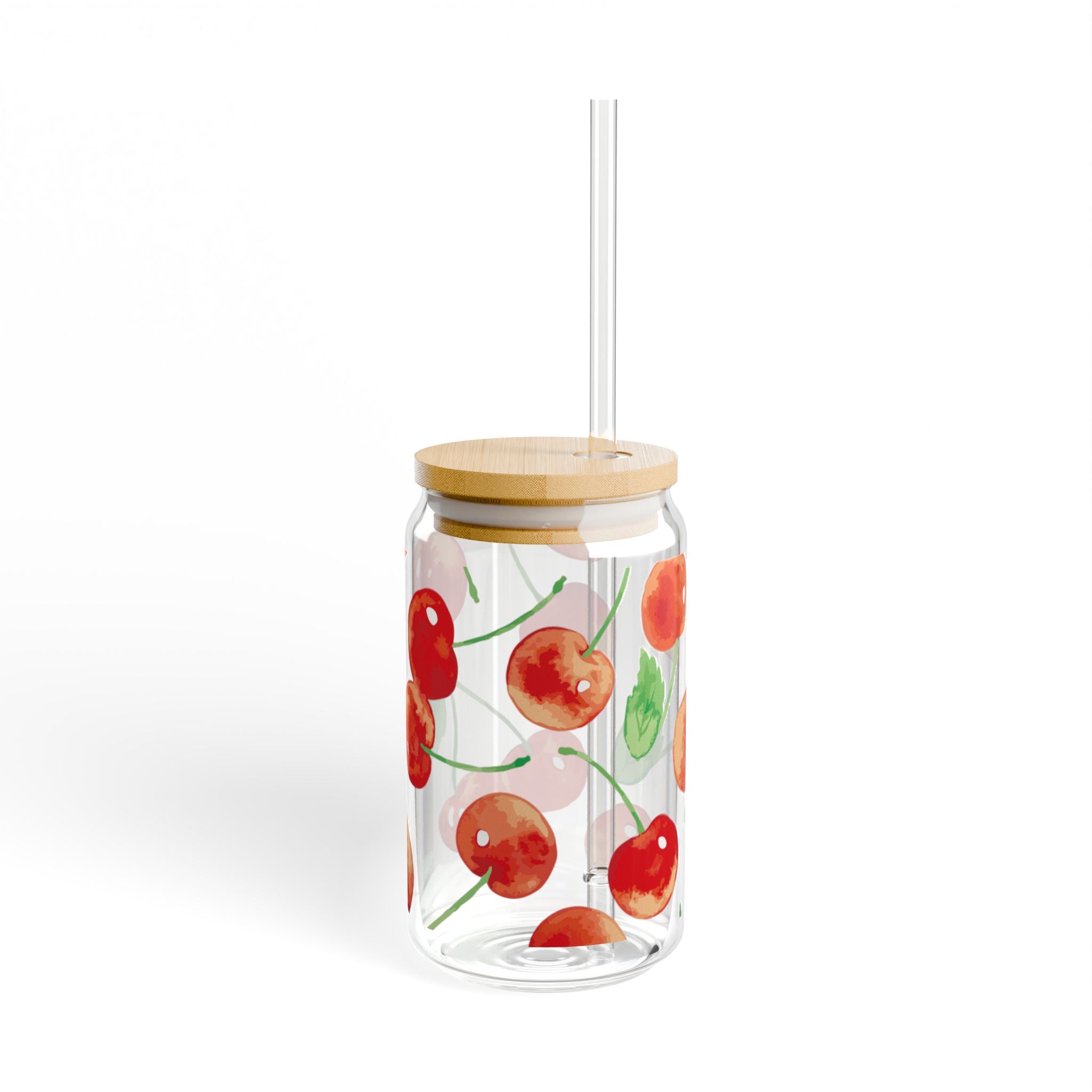 Cherry Blossom Sipper Glass, 16oz | Eco-Friendly Drinkware, Cute Kitchen Decor, Summer Party Essential, Gift for Fruit Lovers, Stylish