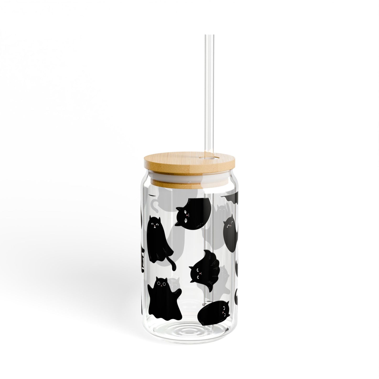 Cute Ghost-Cat 16oz Sipper Glass with Straw