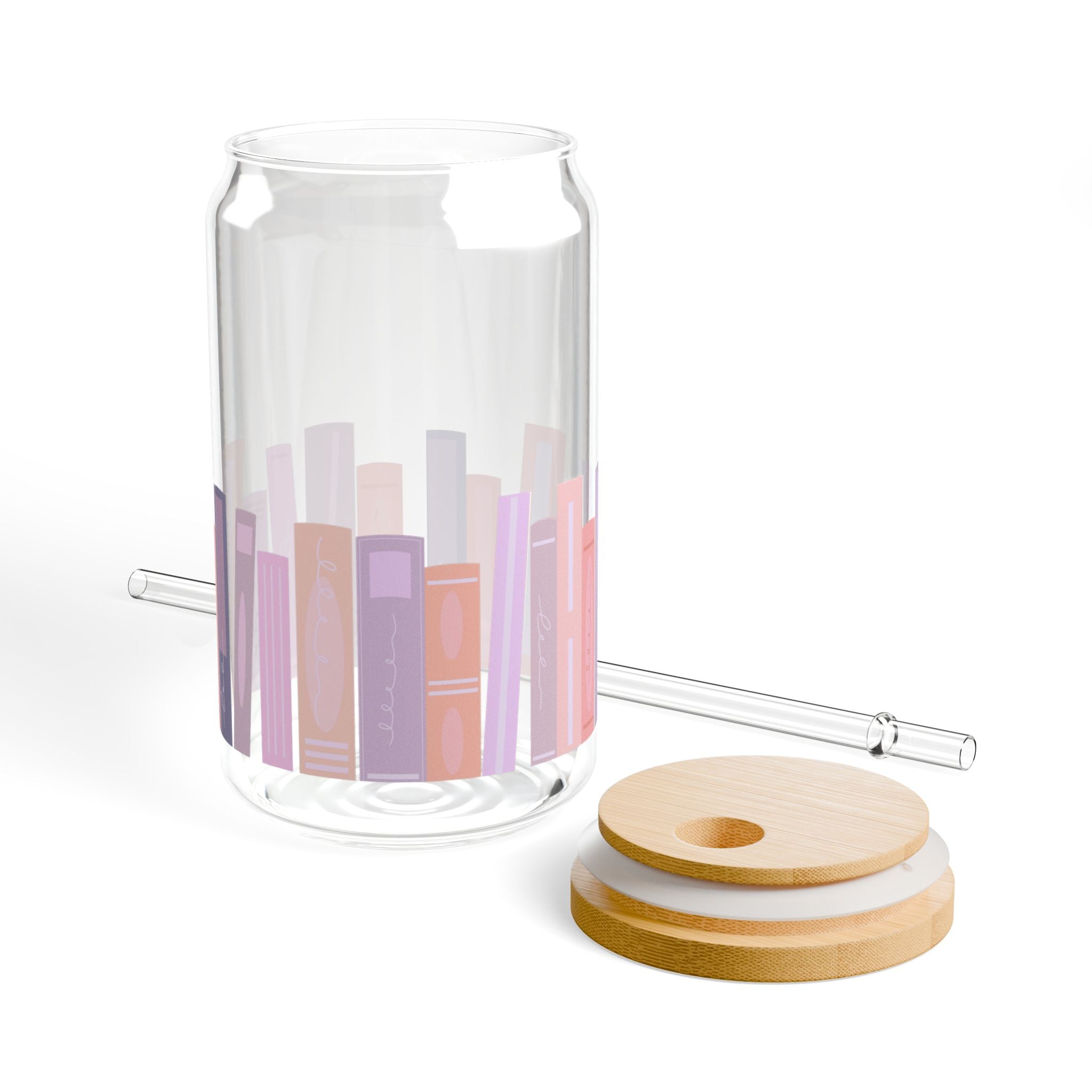 Perfect for Book Lovers - Stylish Sipper Glass - 16oz with Bamboo Lid and Straw -