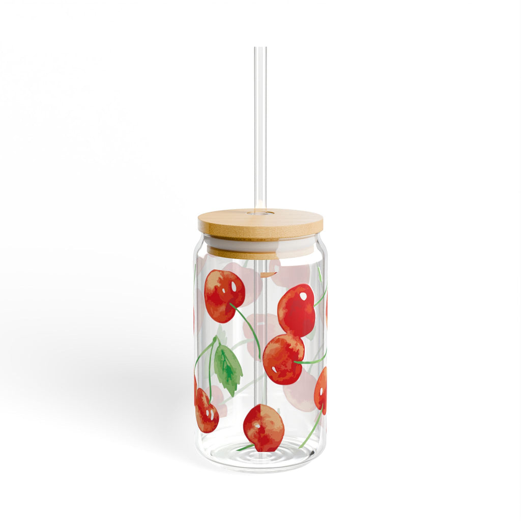 Cherry Blossom Sipper Glass, 16oz | Eco-Friendly Drinkware, Cute Kitchen Decor, Summer Party Essential, Gift for Fruit Lovers, Stylish