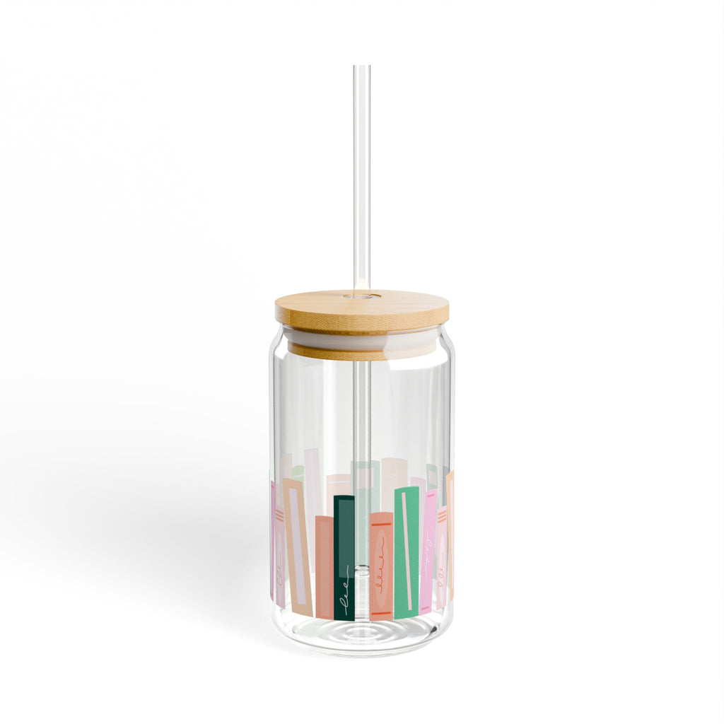 Chic Book Design Eco-Friendly Sipper Glass with Bamboo Lid | 16oz |
