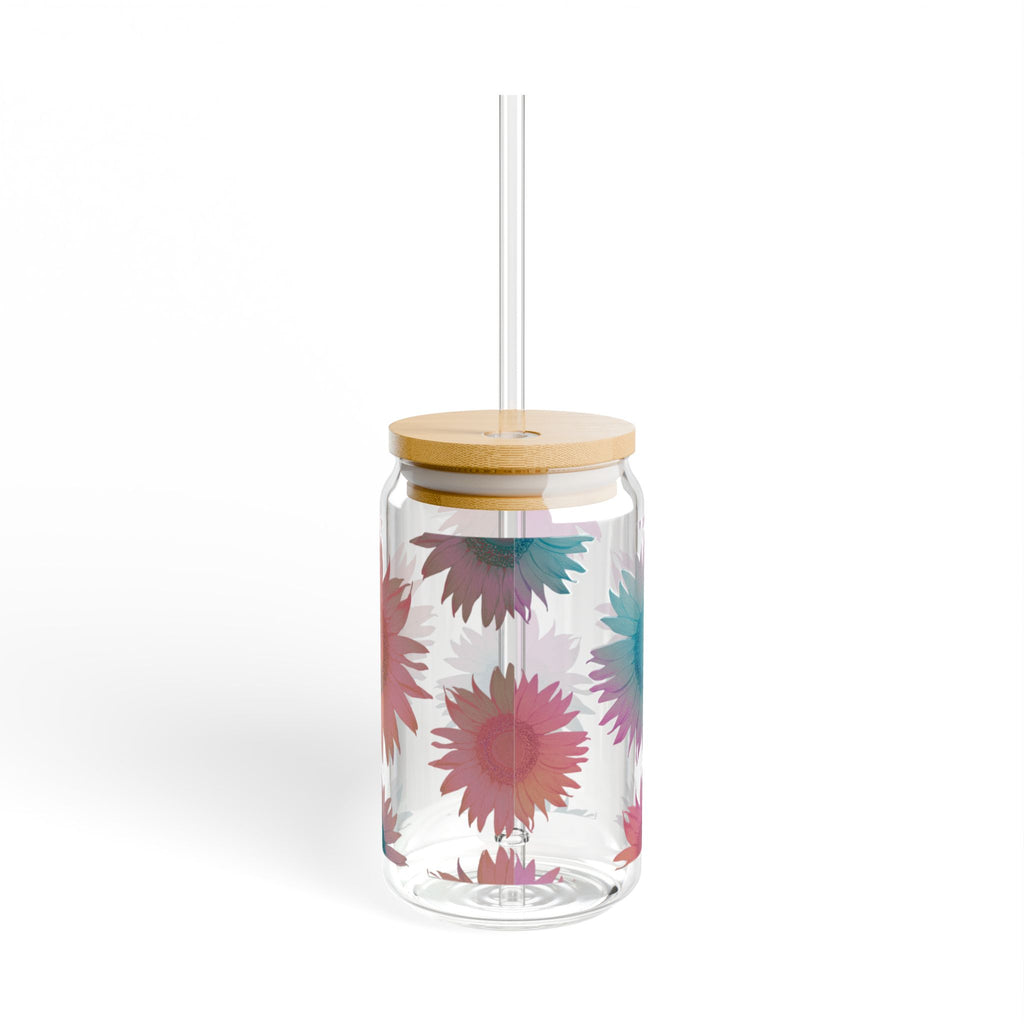 Colorful Sunflower Sipper Glass, 16oz - Perfect for Picnics, Summer Parties, Gifts, Eco-Friendly Style, Drinkware with Sunflower Design