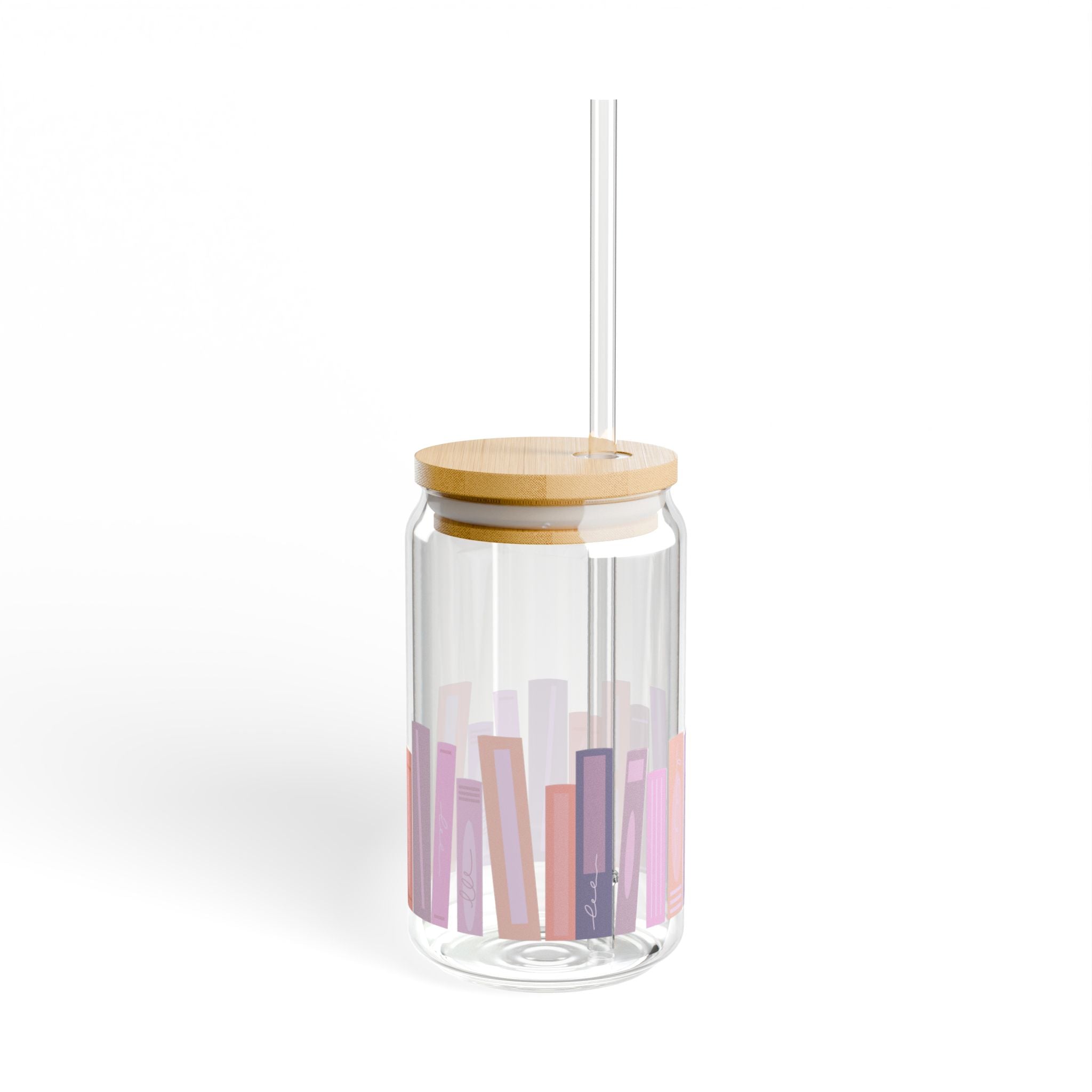 Perfect for Book Lovers - Stylish Sipper Glass - 16oz with Bamboo Lid and Straw -