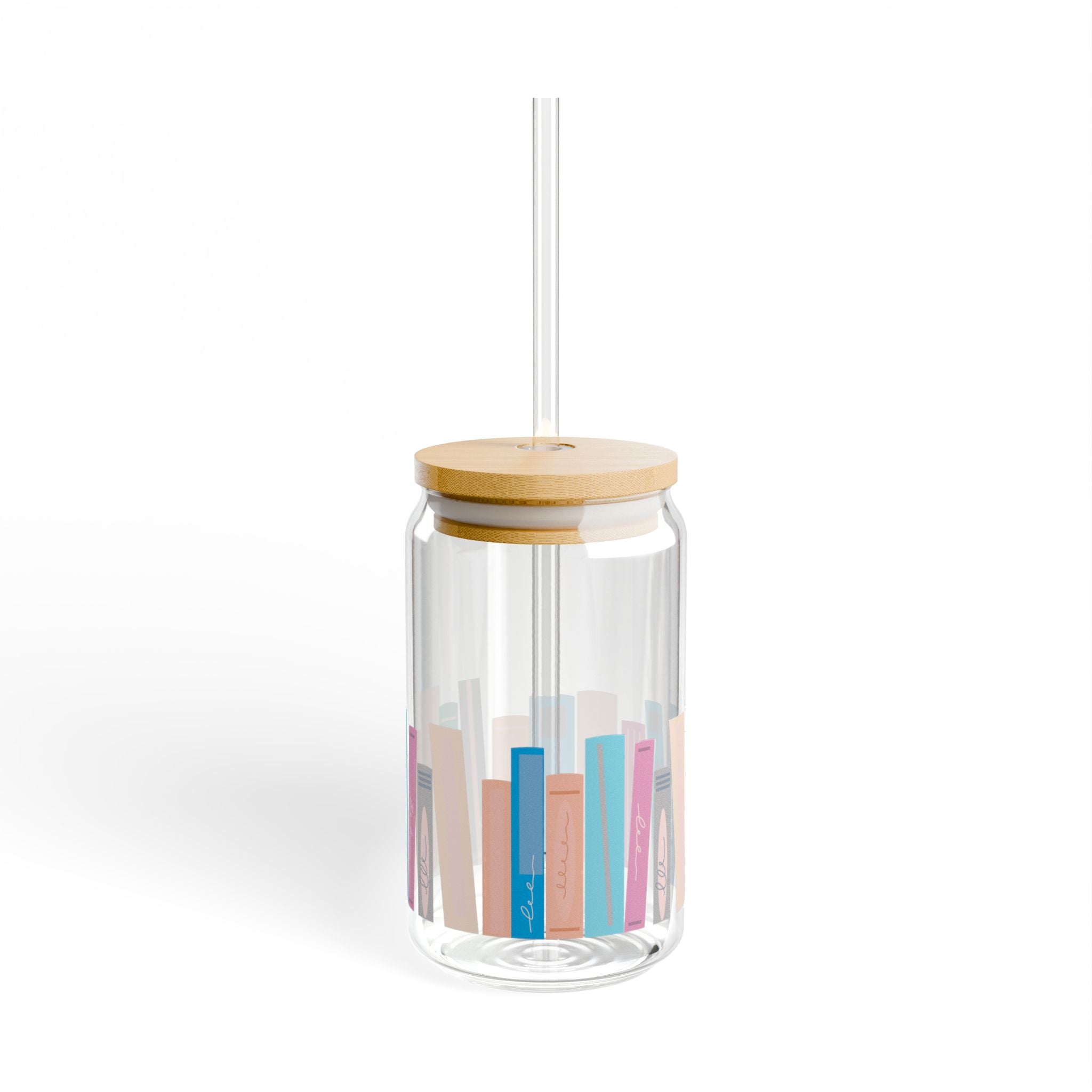 Colorful Book-Inspired Sipper Glass - 16oz with Bamboo Lid