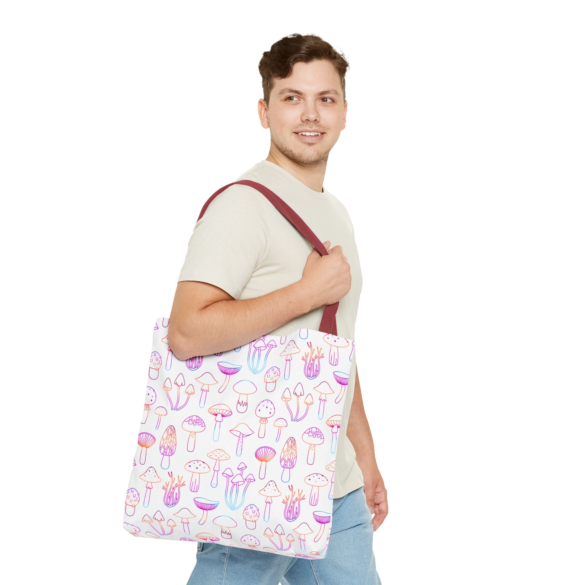 Colorful Mushroom Pattern Tote Bag - Eco-Friendly Grocery or Beach Tote