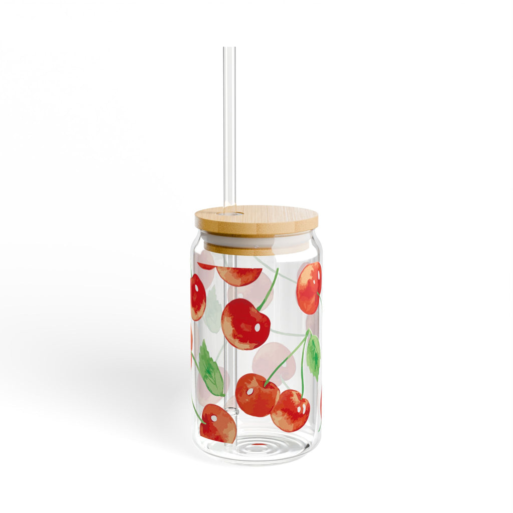 Cherry Blossom Sipper Glass, 16oz | Eco-Friendly Drinkware, Cute Kitchen Decor, Summer Party Essential, Gift for Fruit Lovers, Stylish