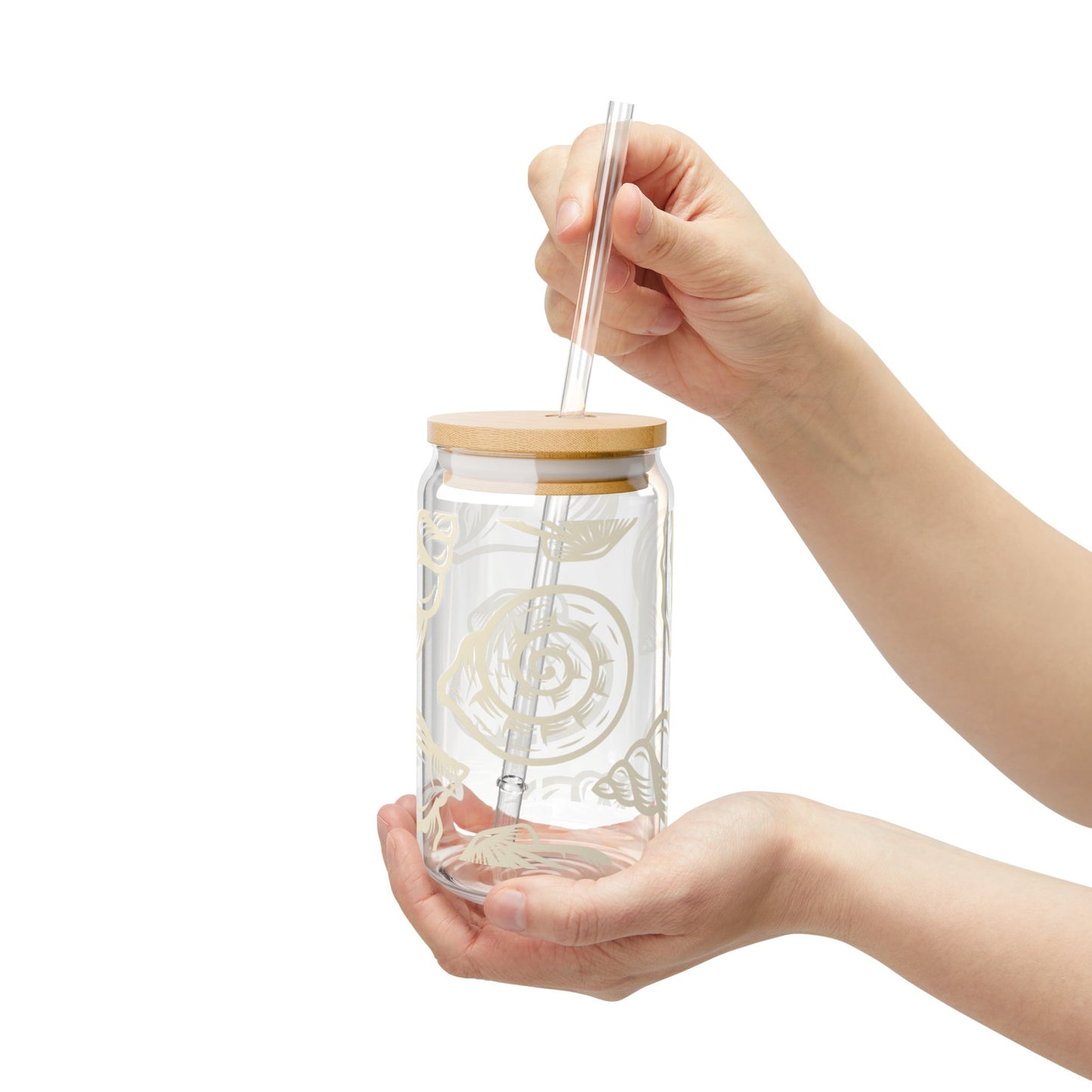 Shell Design Eco-Friendly Sipper Glass with Bamboo Lid - 16oz