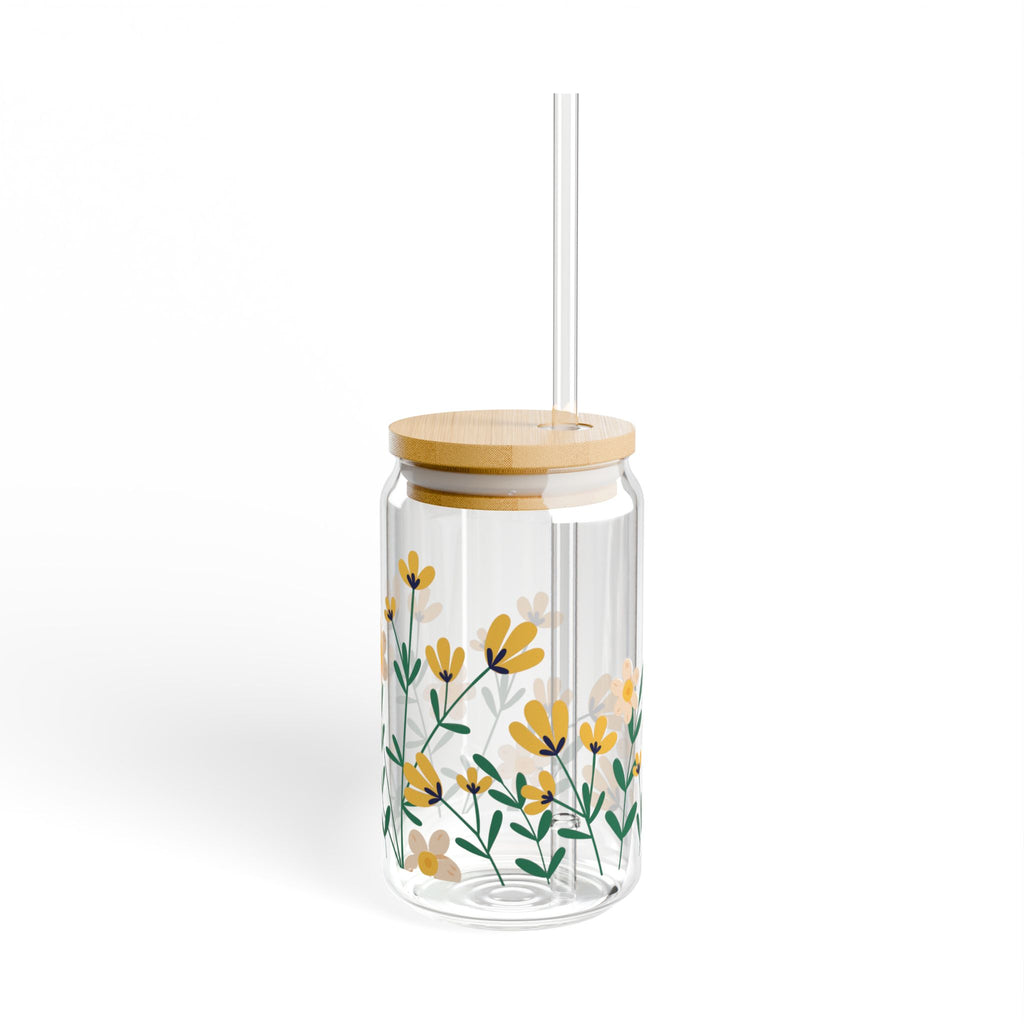 Floral Sipper Glass - 16oz Eco-Friendly Drinkware with Straw