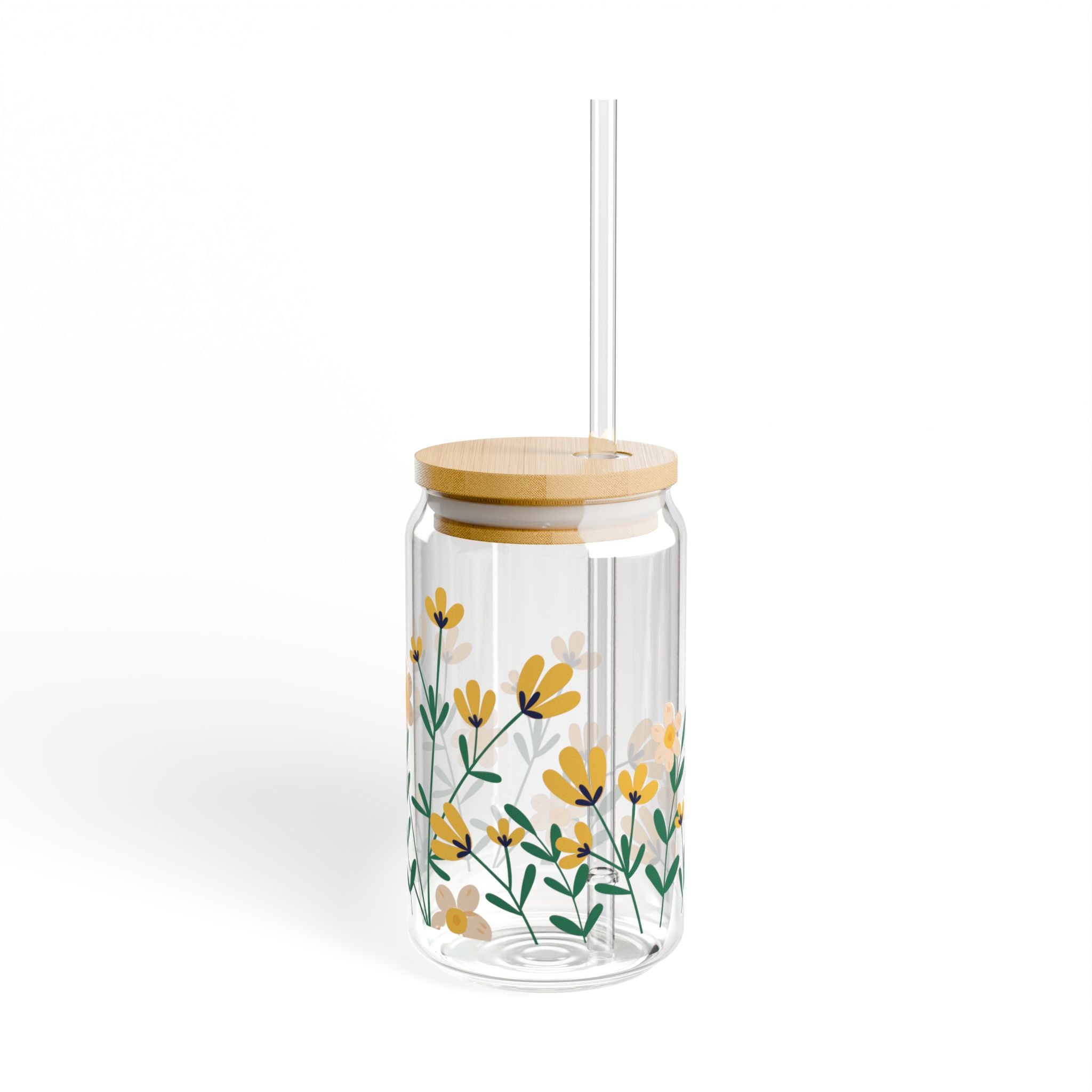 Floral Sipper Glass - 16oz Eco-Friendly Drinkware with Straw