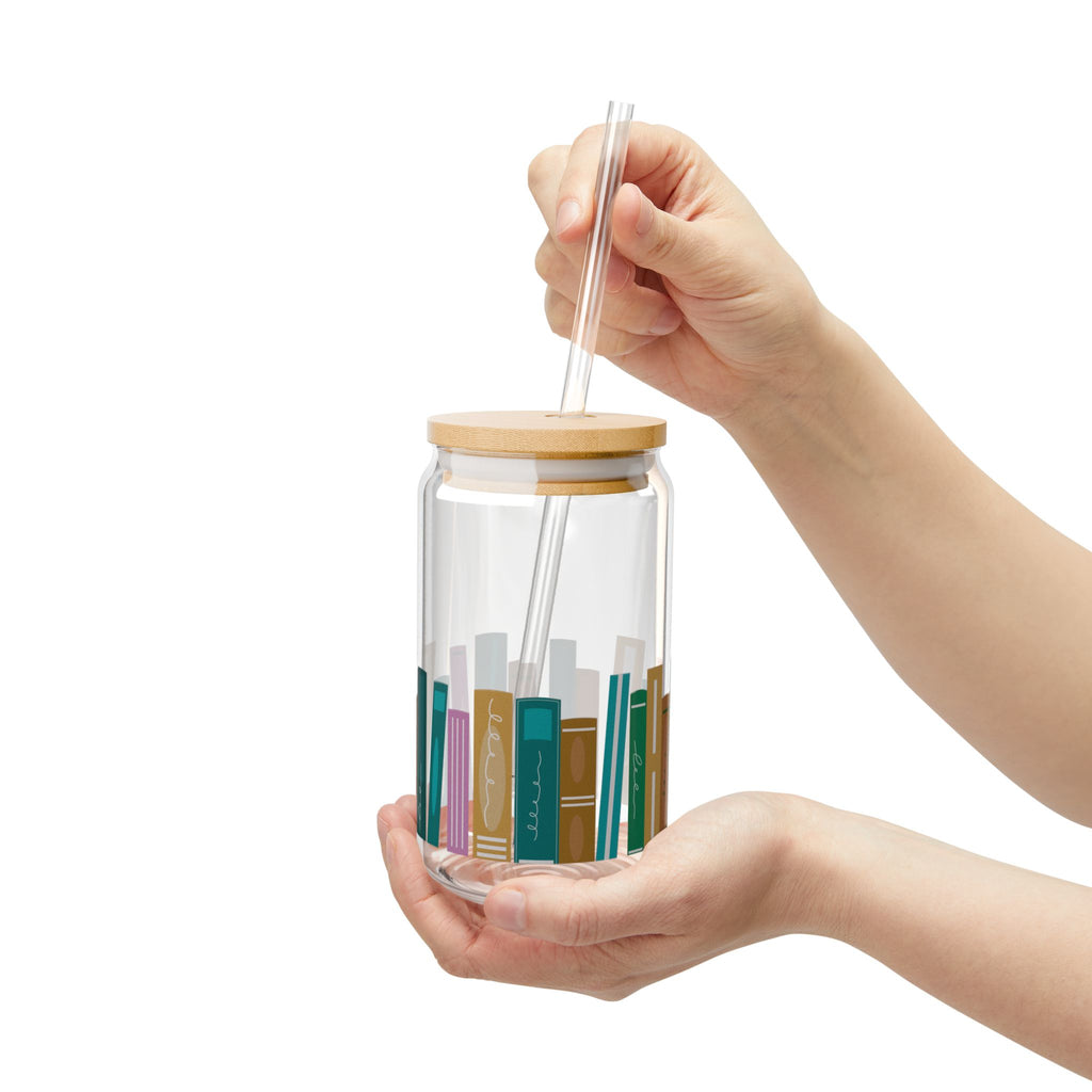 Bookshelf Sipper Glass - 16oz Drinkware for Book Lovers