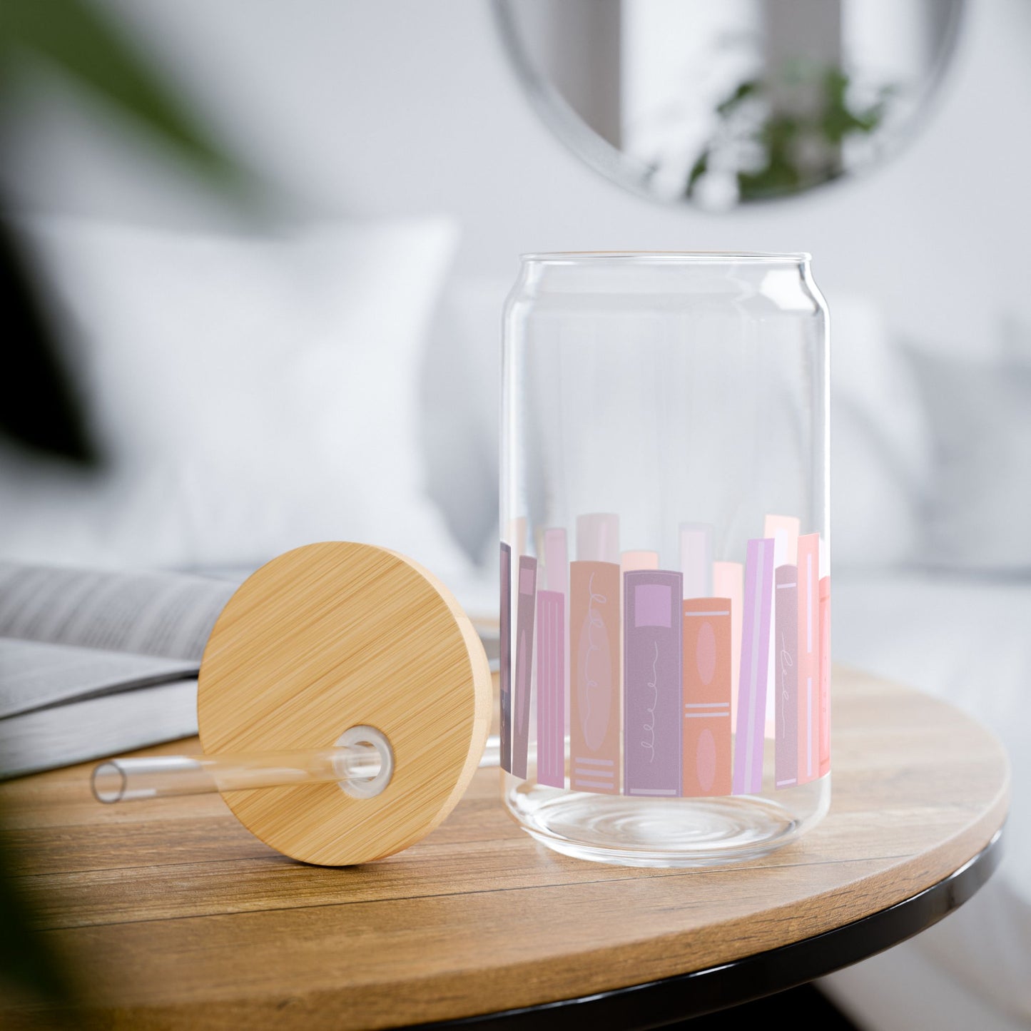 Perfect for Book Lovers - Stylish Sipper Glass - 16oz with Bamboo Lid and Straw -