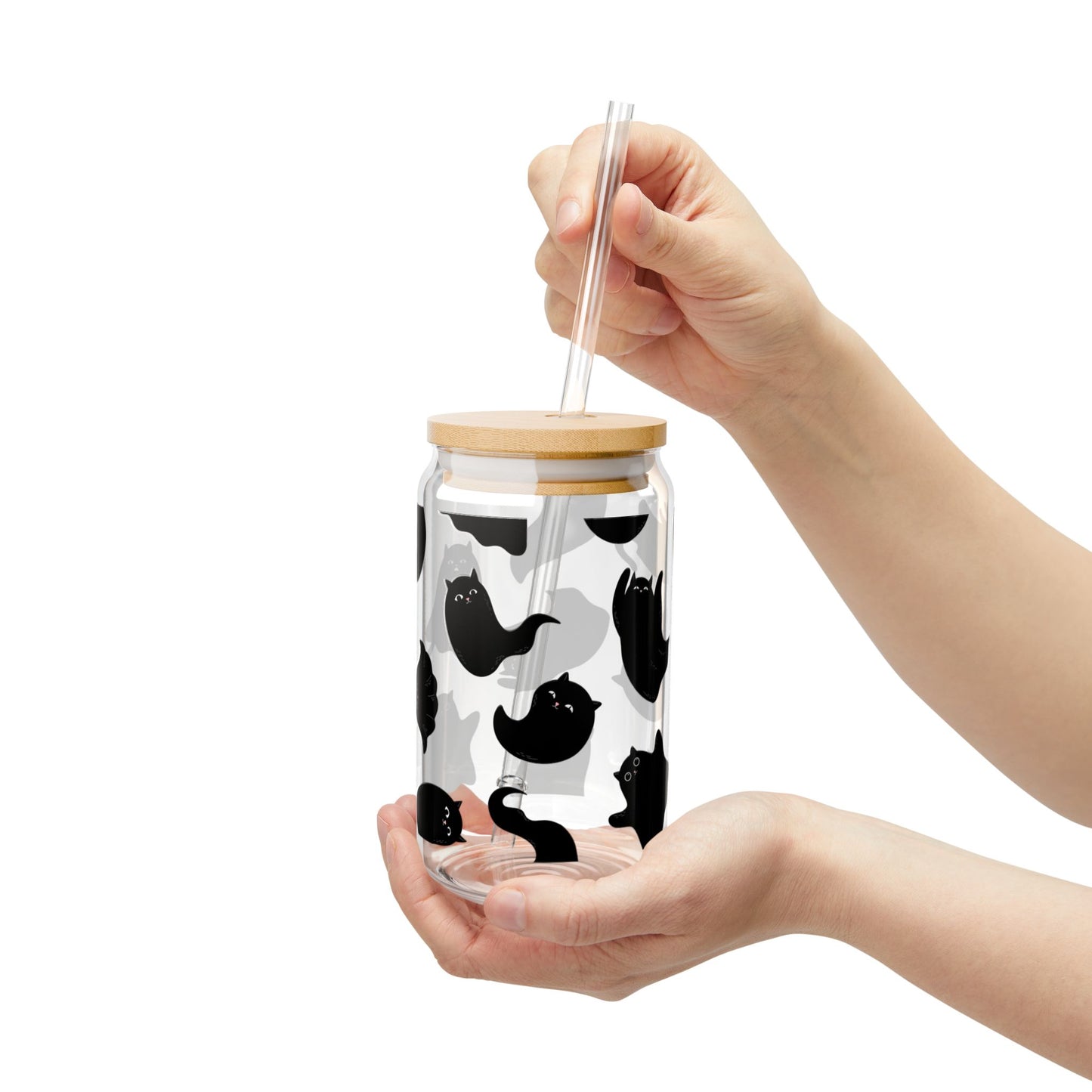 Cute Ghost-Cat 16oz Sipper Glass with Straw