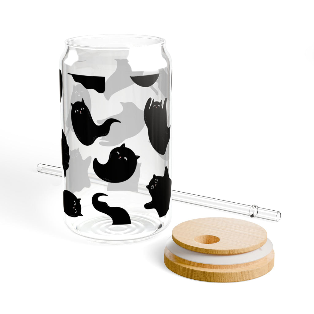 Cute Ghost-Cat 16oz Sipper Glass with Straw