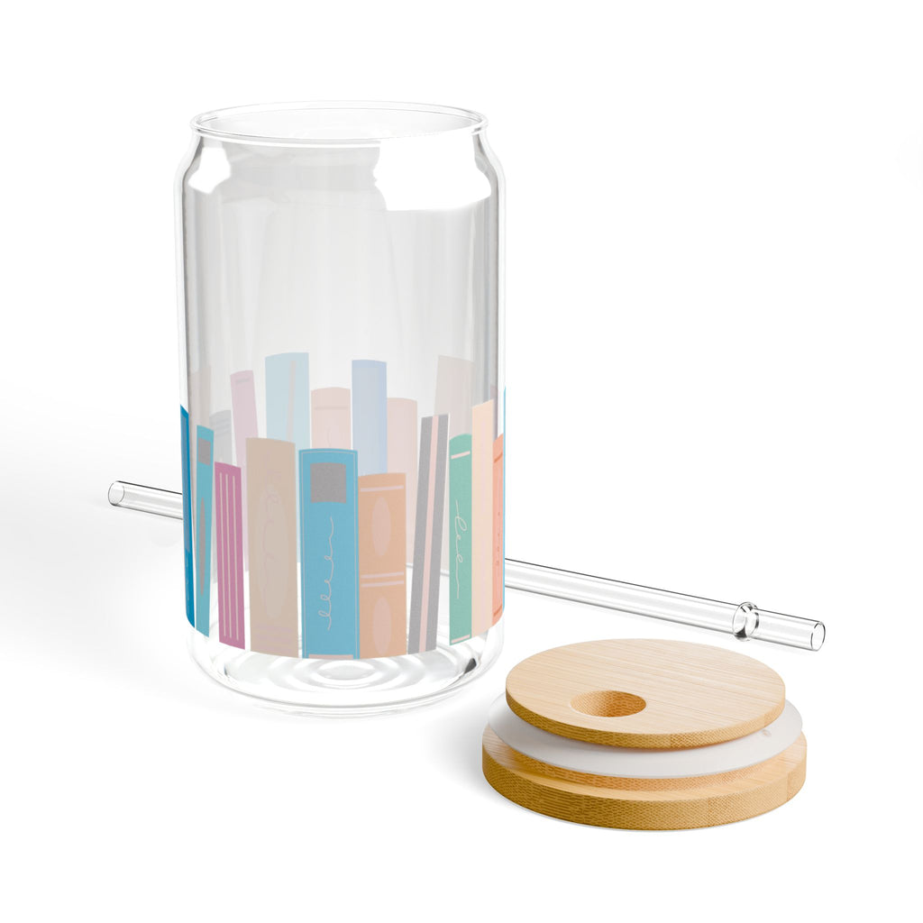 Colorful Book-Inspired Sipper Glass - 16oz with Bamboo Lid