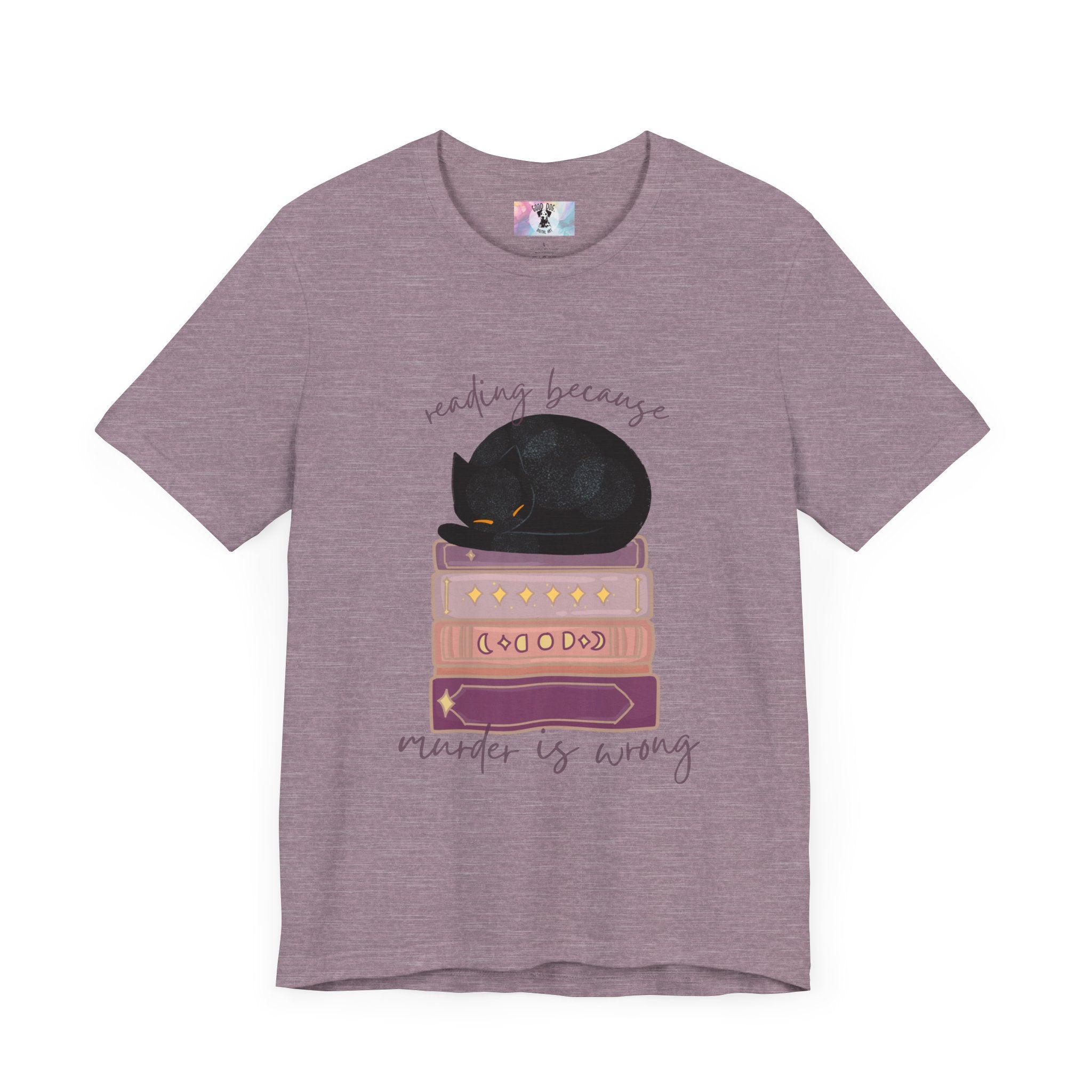 Cozy Cat Lover Tee - Reading Because Murder is Wrong | Bookish Gift for Cat Lovers, Literary T-Shirt, Funny Cat Shirt, Novelty Tee, Pet