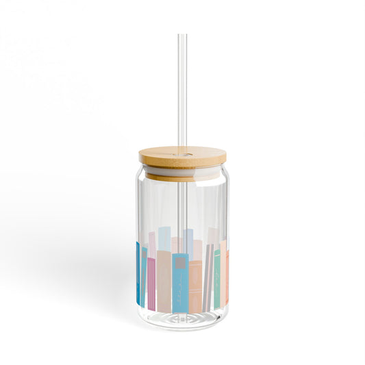 Colorful Book-Inspired Sipper Glass - 16oz with Bamboo Lid