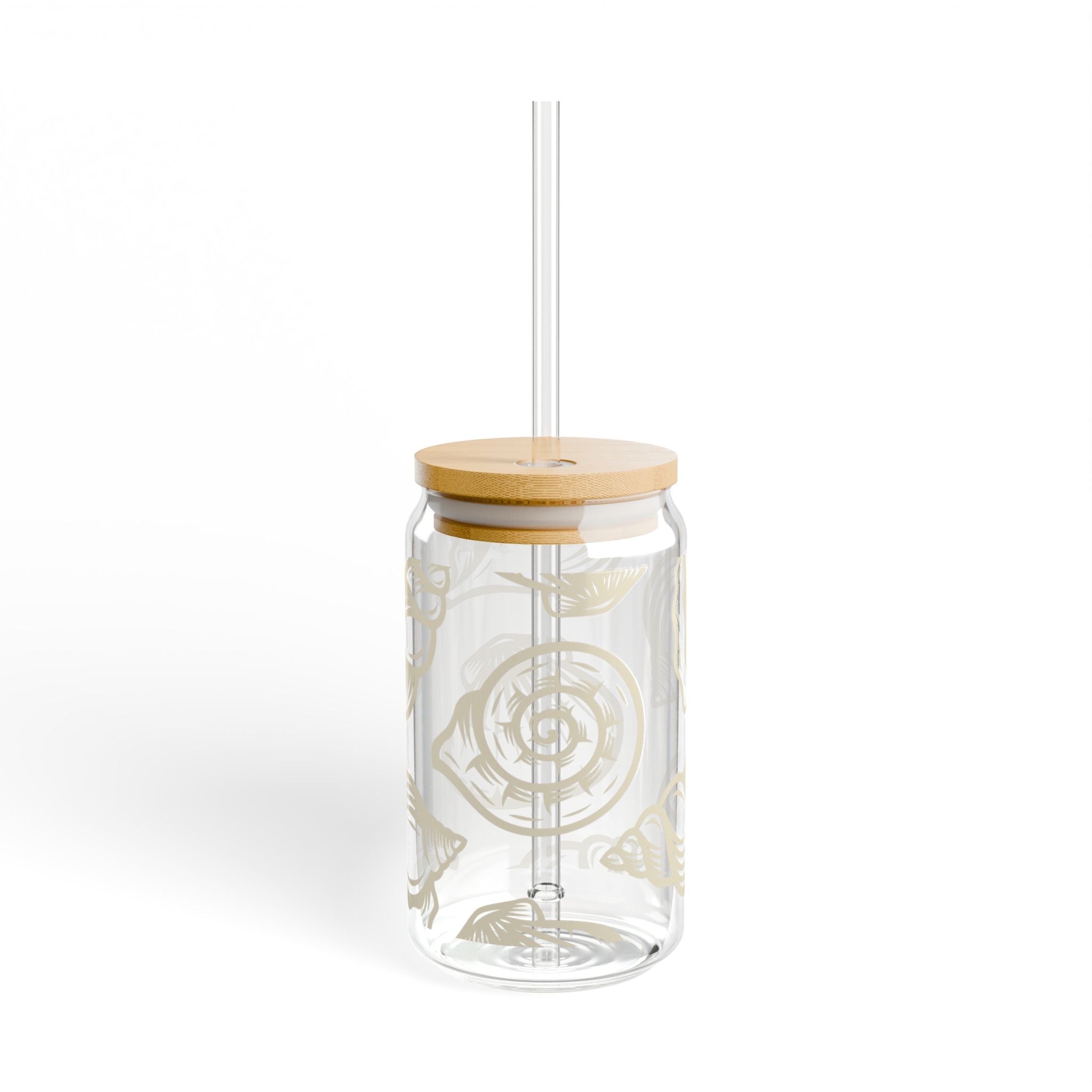 Shell Design Eco-Friendly Sipper Glass with Bamboo Lid - 16oz