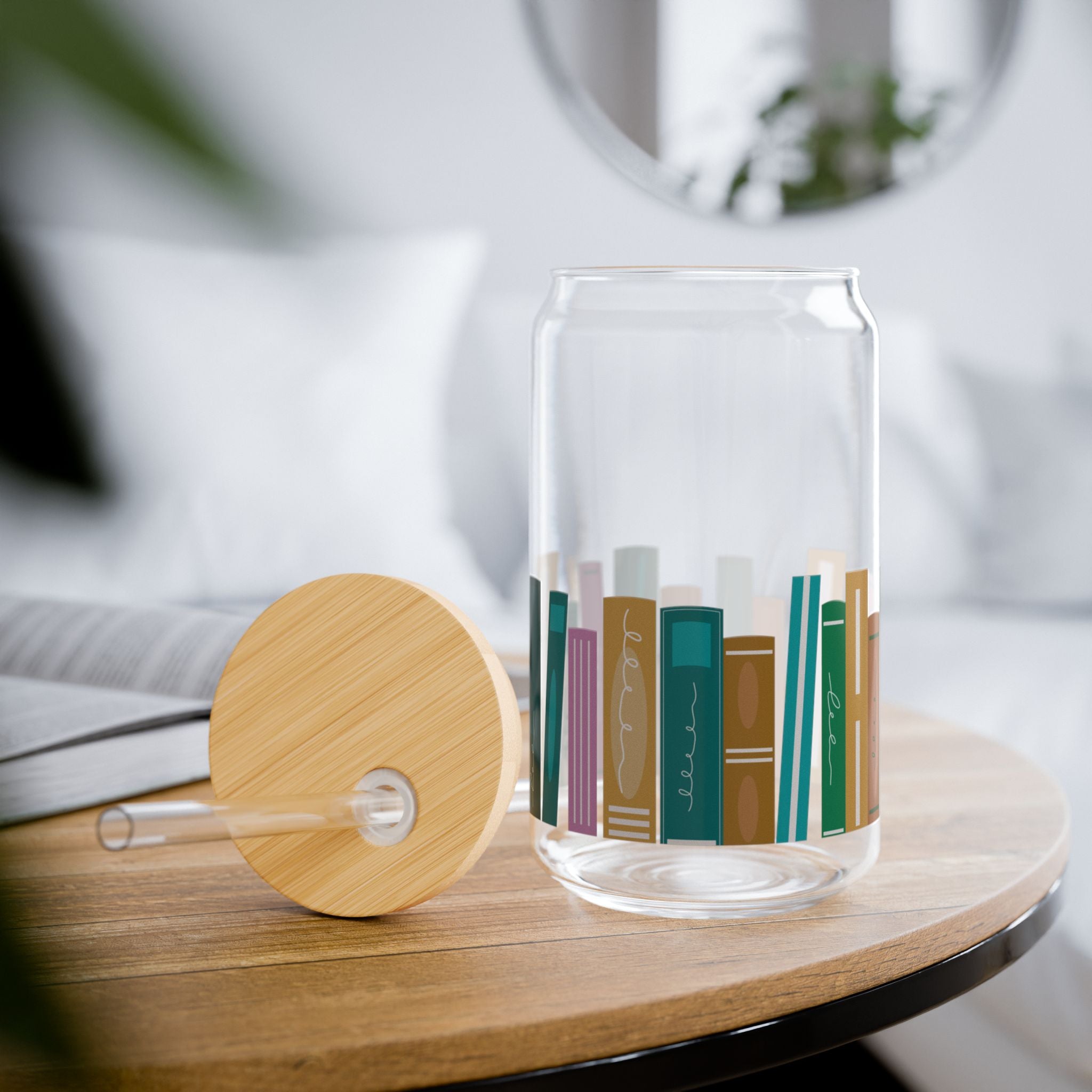 Bookshelf Sipper Glass - 16oz Drinkware for Book Lovers