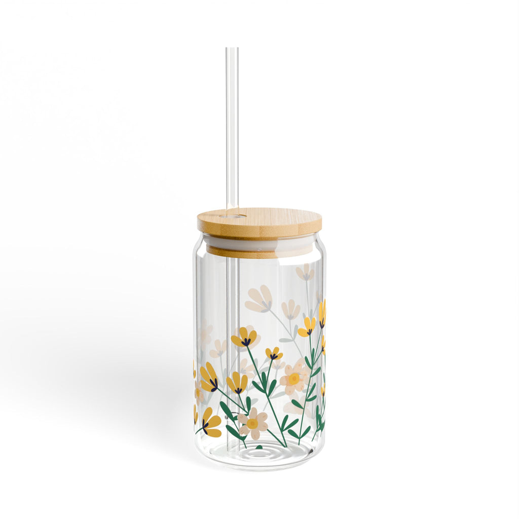 Floral Sipper Glass - 16oz Eco-Friendly Drinkware with Straw