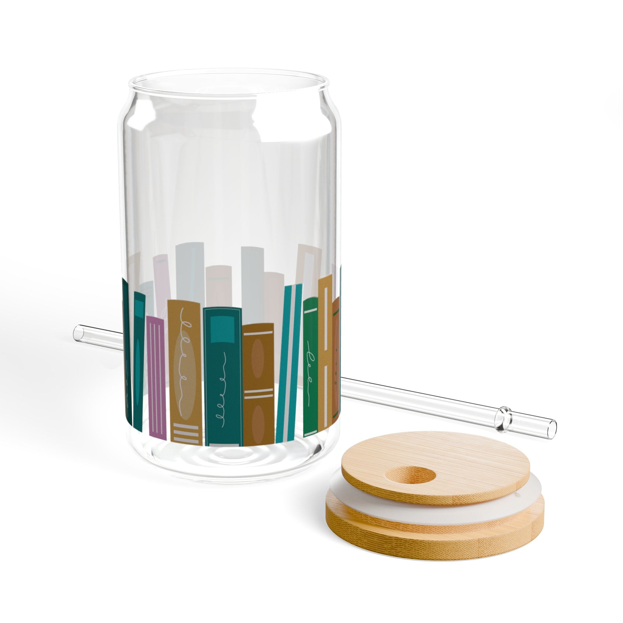 Bookshelf Sipper Glass - 16oz Drinkware for Book Lovers