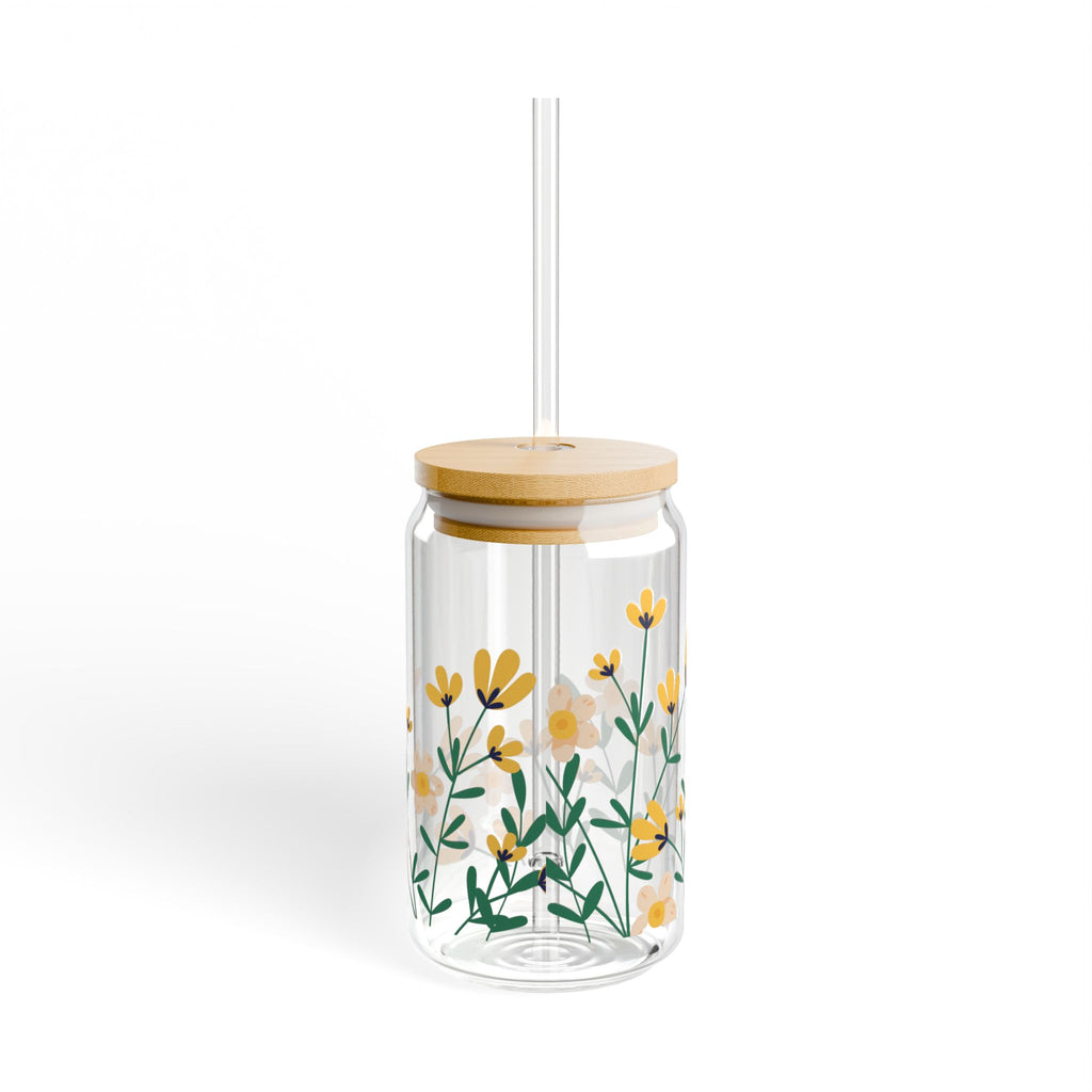 Floral Sipper Glass - 16oz Eco-Friendly Drinkware with Straw