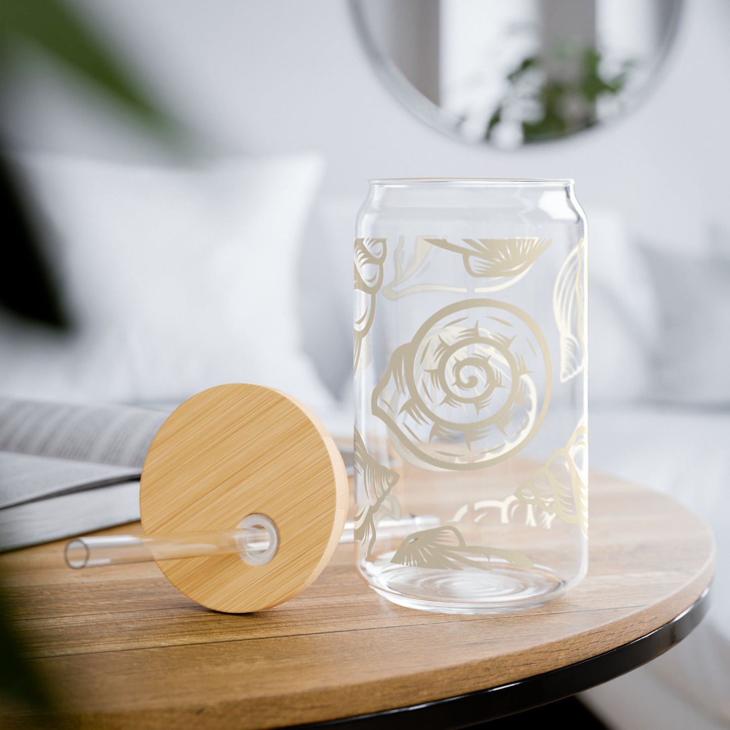 Shell Design Eco-Friendly Sipper Glass with Bamboo Lid - 16oz