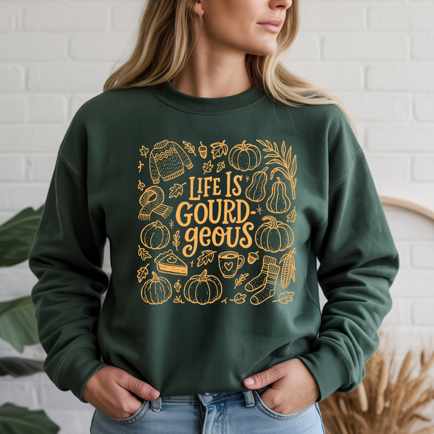 Fall-Themed Crewneck Sweatshirt - 'Life is Gourd-geous', Cozy Apparel, Autumn Outfit, Thanksgiving Gift, Harvest Season Wear