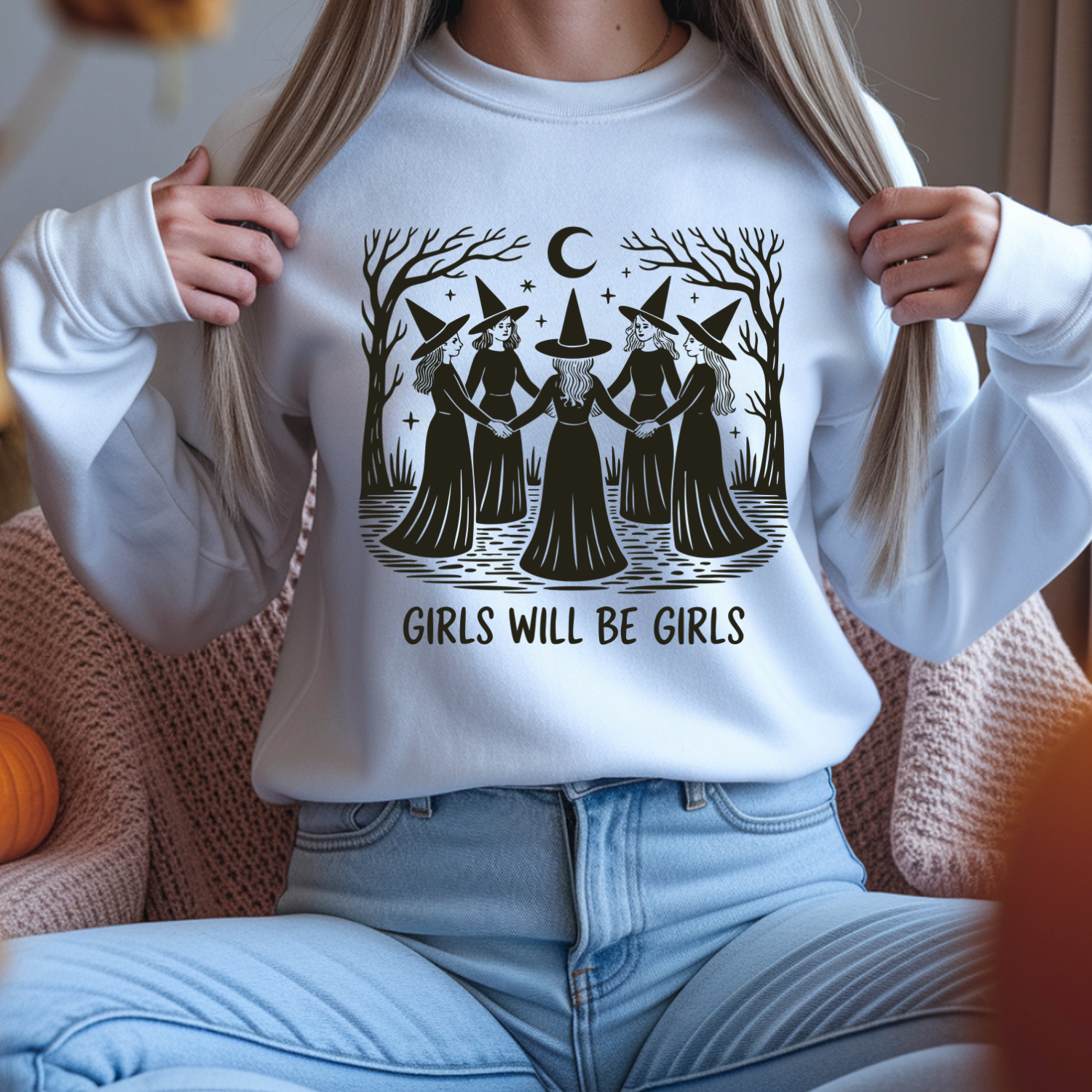 Witchy Crewneck Sweatshirt for Girls | Cozy Casual Wear, Gift for Witchy Friends, Halloween Apparel, Magical Fashion, Everyday Comfort