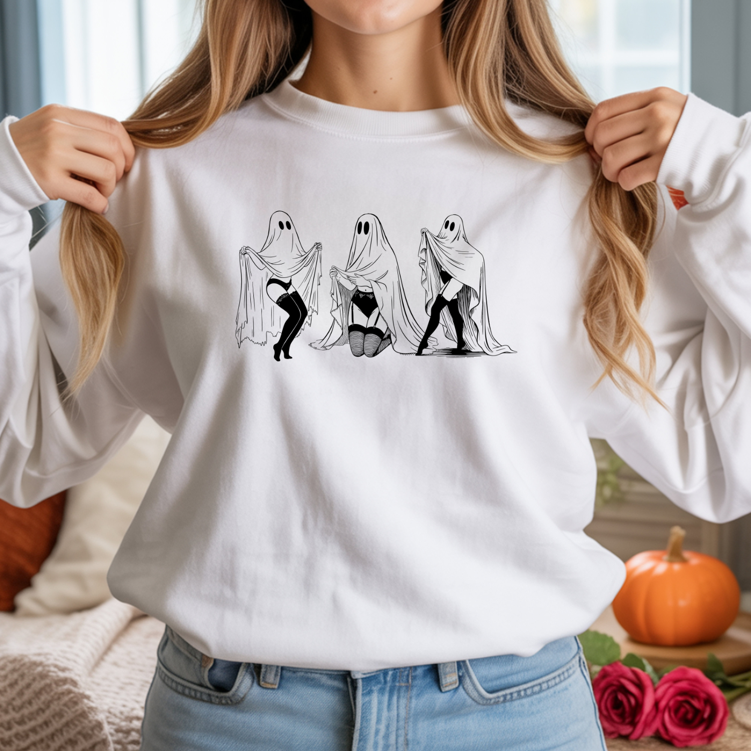 Whimsical Ghost Dance Sweatshirt, Cute Halloween Apparel, Cozy Fall Outfit, Unisex Crewneck, Spooky Costume