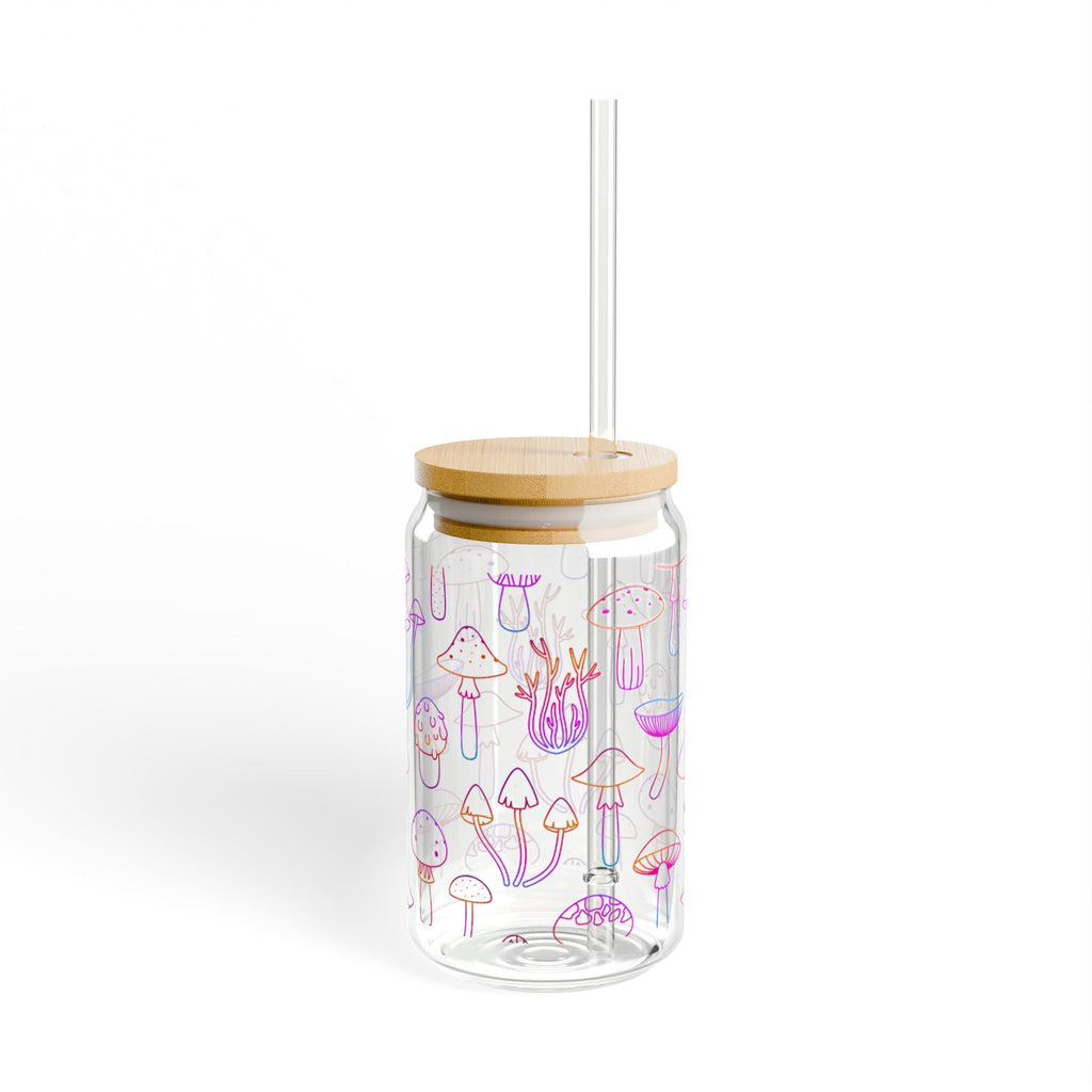 Cute Mushroom Design Sipper Glass, 16oz - Eco-Friendly with Bamboo Lid